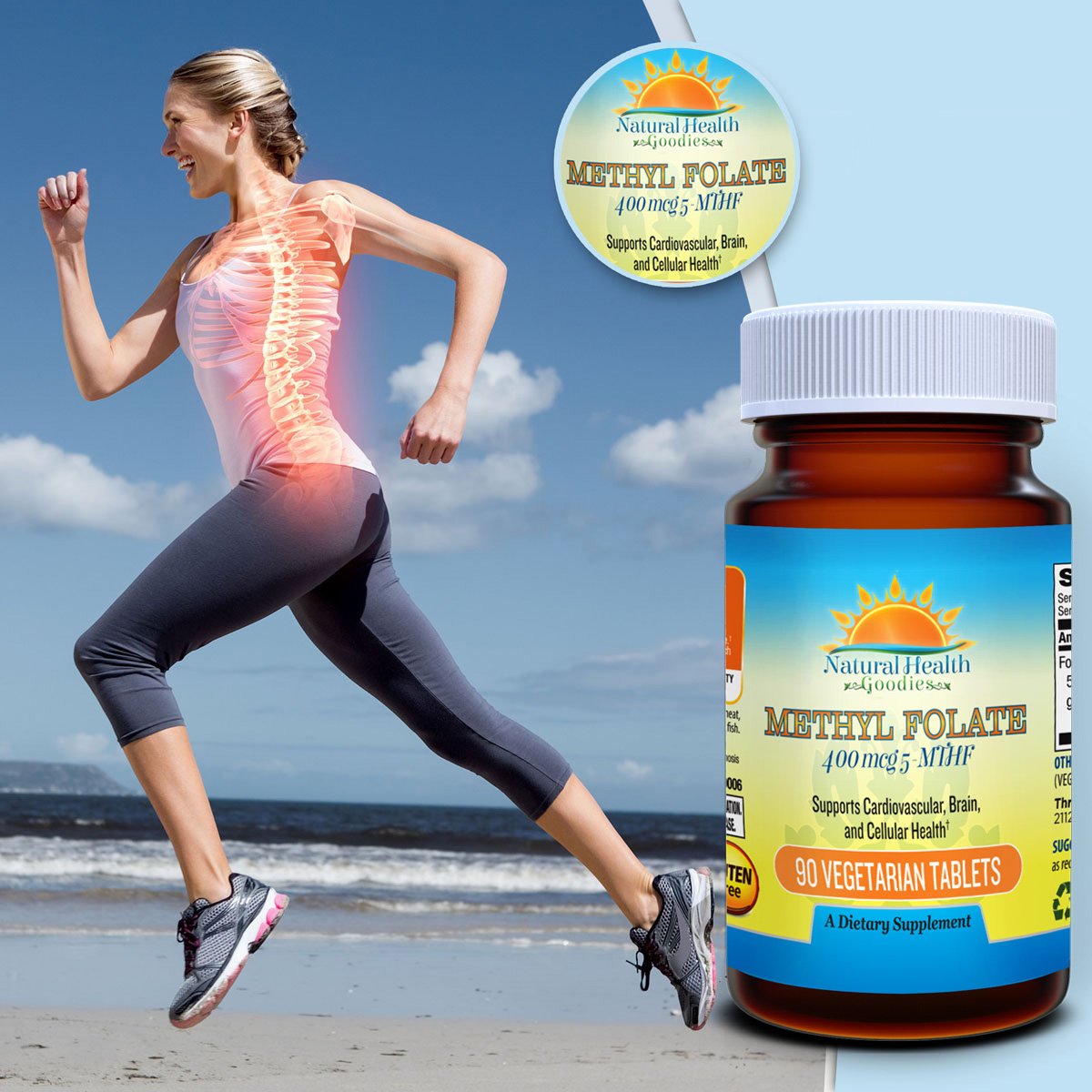Natural Health Goodies Folate 400 mcg 5-MTHF (667 mcg DFE) Methylfolate Tablets 90 Count