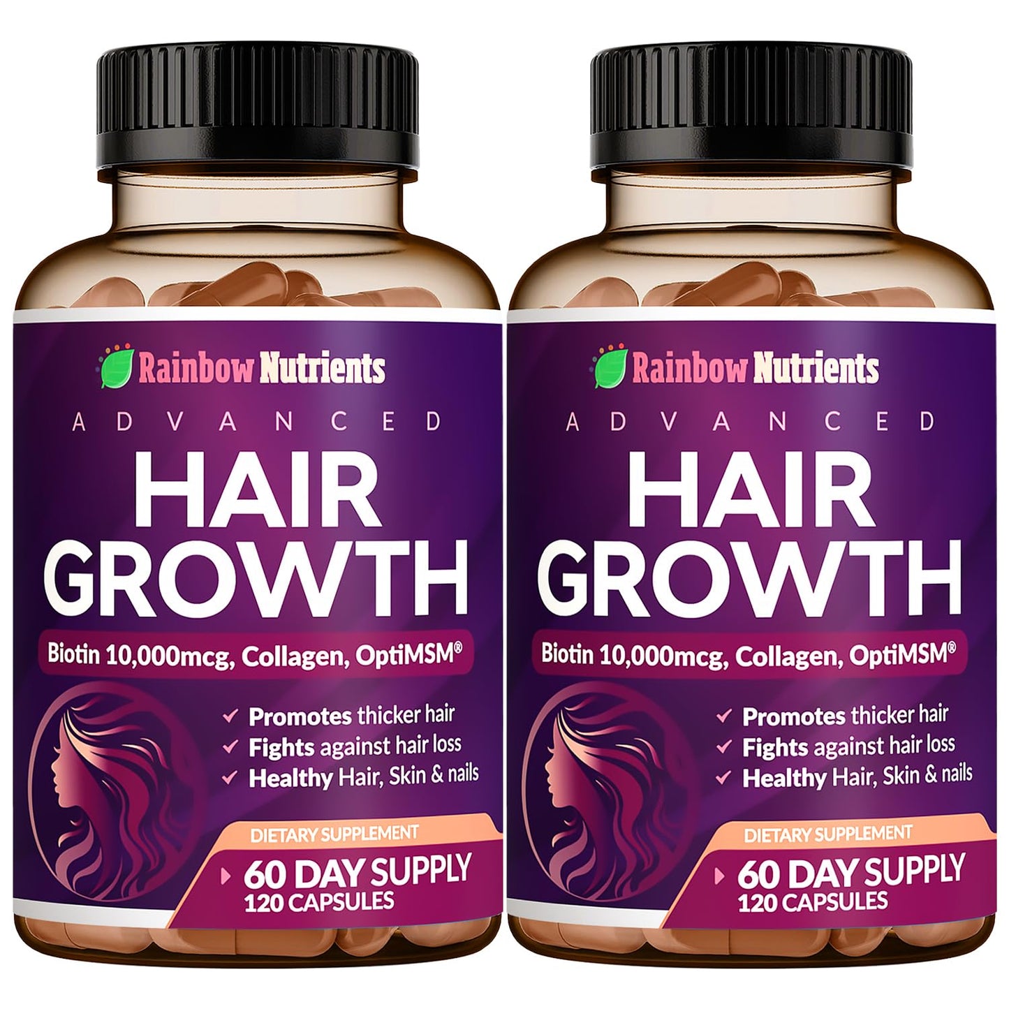 Rainbow Nutrients, LLC Hair Growth Vitamins for Women with Biotin 10,000mcg, Collagen, OptiMSM, goMCT, Saw Palmetto 120 Capsules