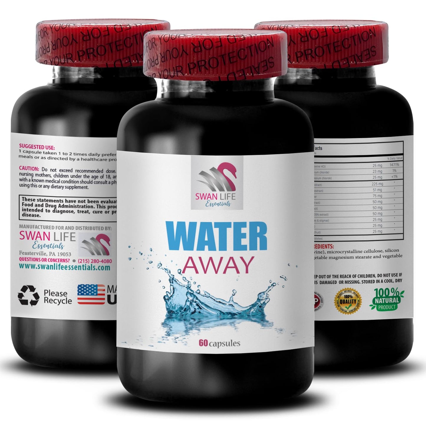 SWAN LIFE ESSENTIALS Water Away Diuretic Capsules, 60 Count