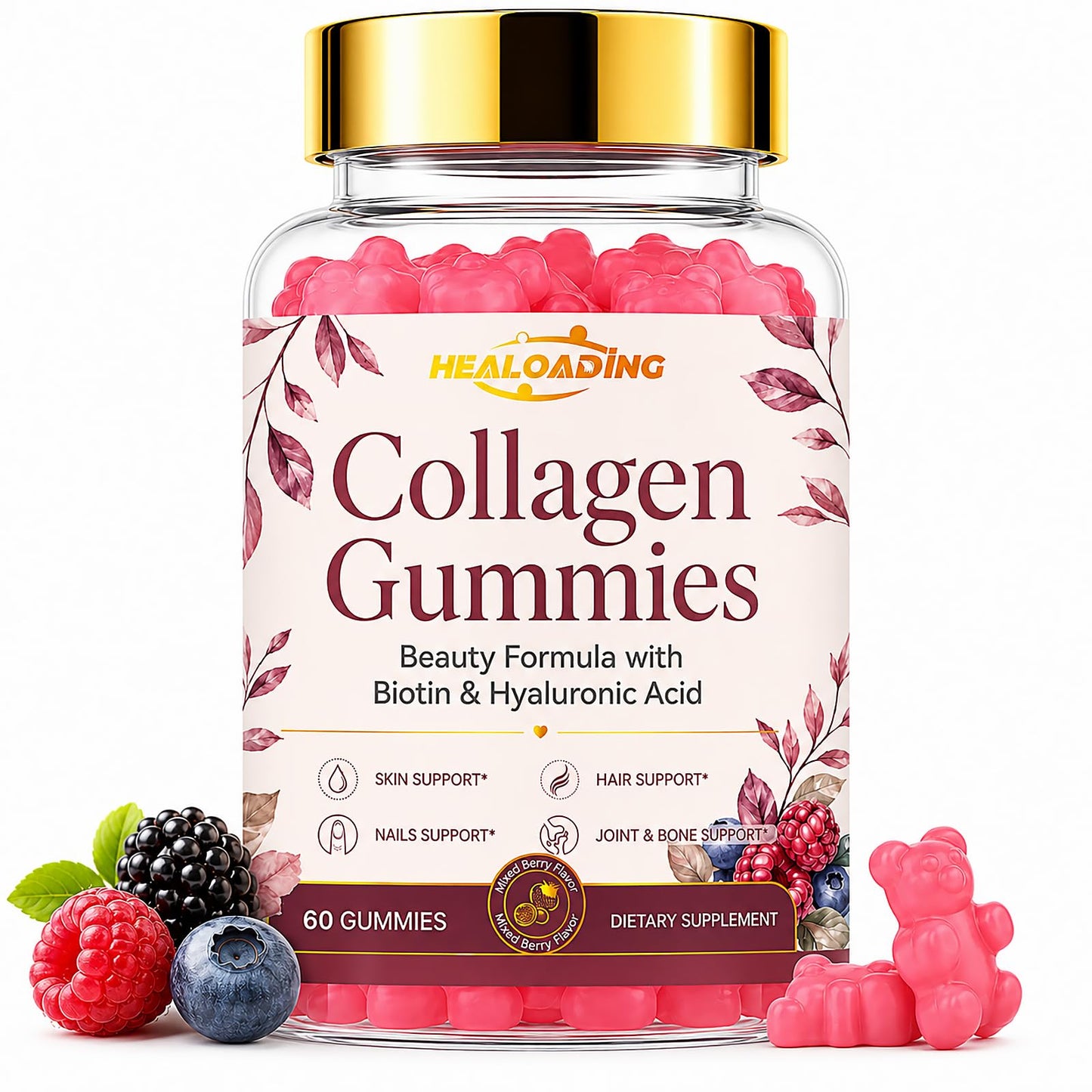 HEALOADING Collagen Gummies with Biotin & Vitamin C 60 Count