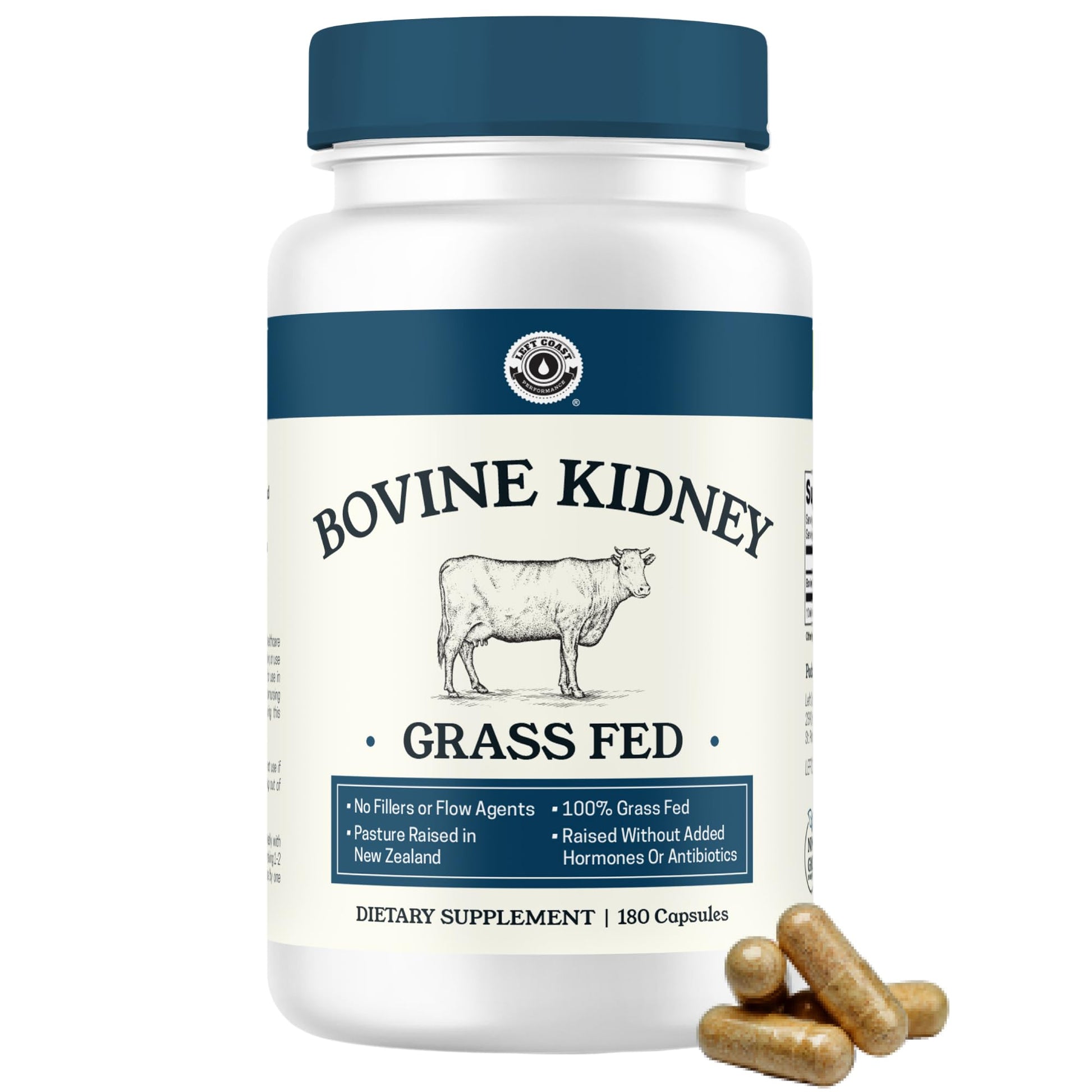 Left Coast Performance Grass Fed Beef Kidney Supplement Capsule 180