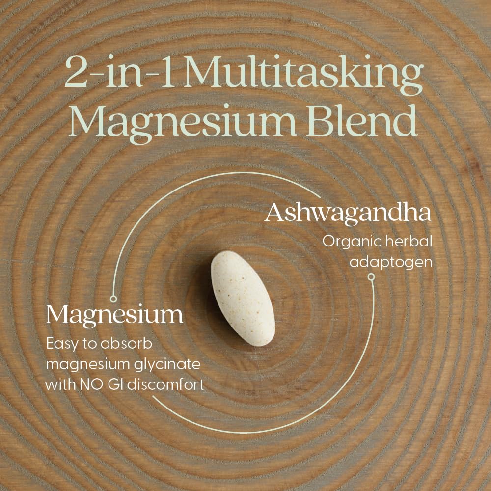 New Chapter Magnesium + Ashwagandha Supplement 325 mg with Magnesium Glycinate for Muscle Relaxation & Recovery, Heart, Nerve & Bone Health, 2.5X Absorption, Non-GMO, 30 Tablets