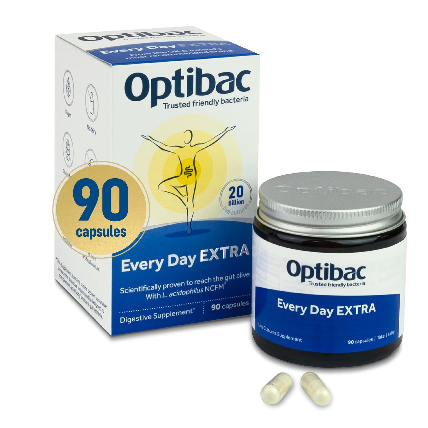 Optibac Probiotics For Every Day EXTRA - Vegan 20 Billion CFU Multi-Strain, 90 Capsules
