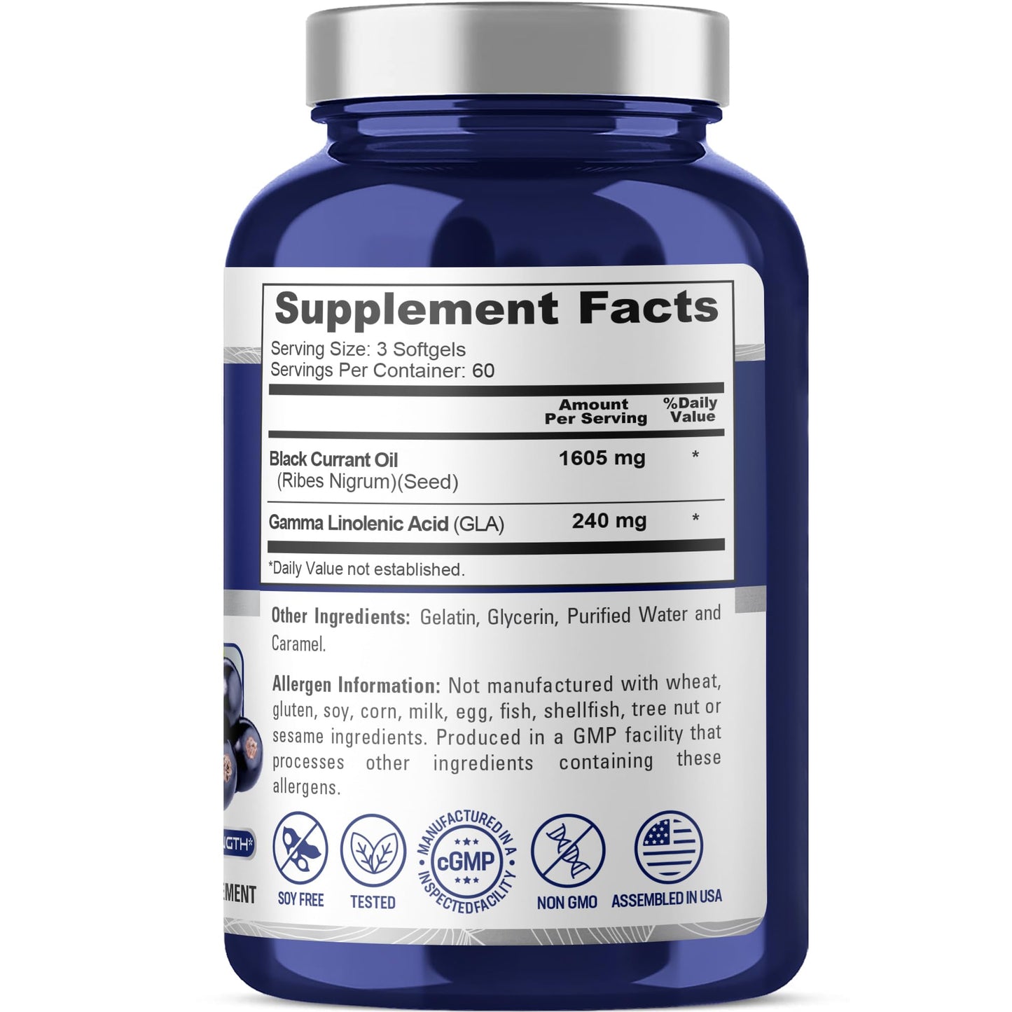 NusaPure Black Currant Seed Oil 1605 mg GLA 15% Capsules, 180 Count