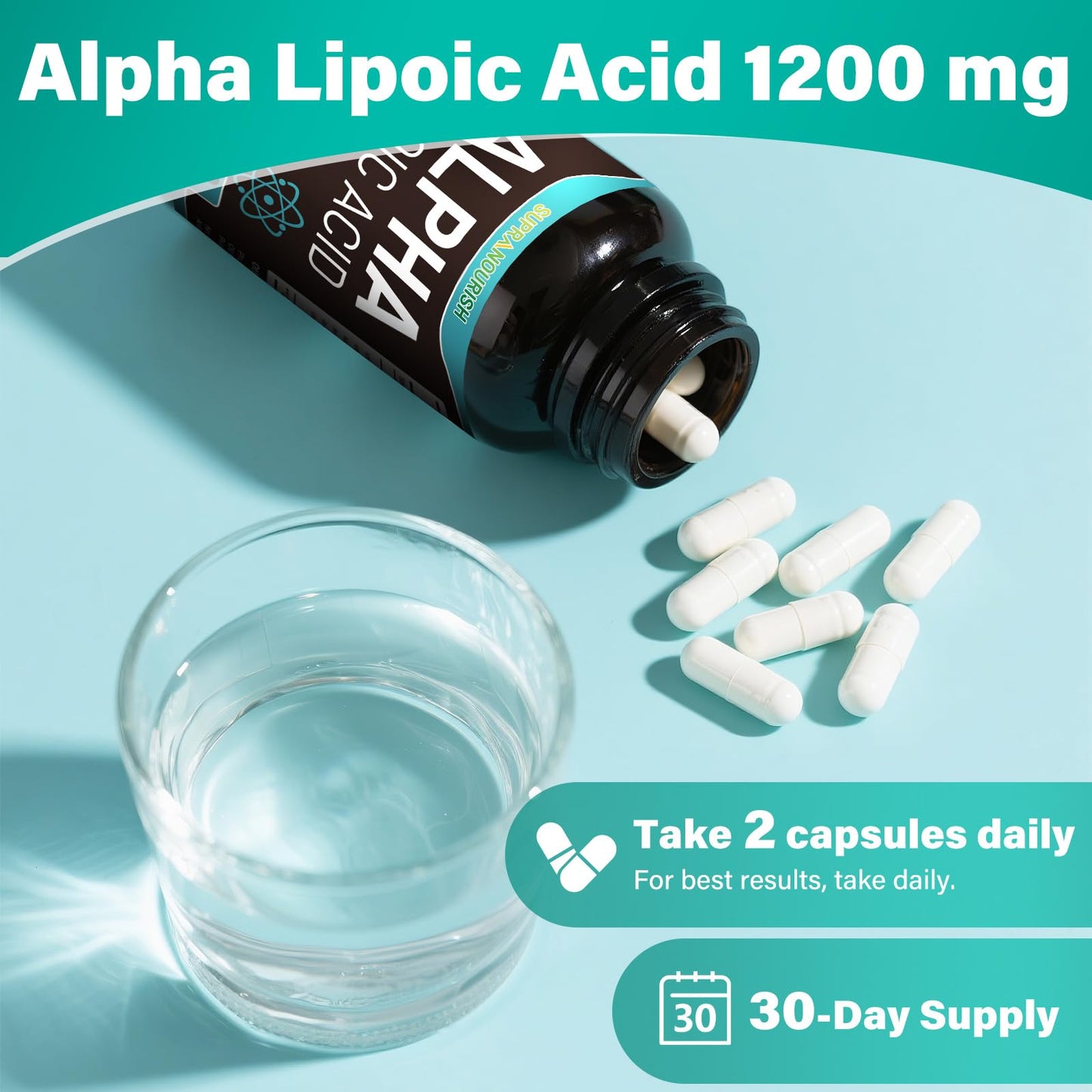 SUPRANOURISH Alpha Lipoic Acid 1000mg 6-in-1 Nerve Support Supplement with Benfotiamine, B1, B12, Grape Seed & Ubiquinol Non-GMO, 60 Capsules