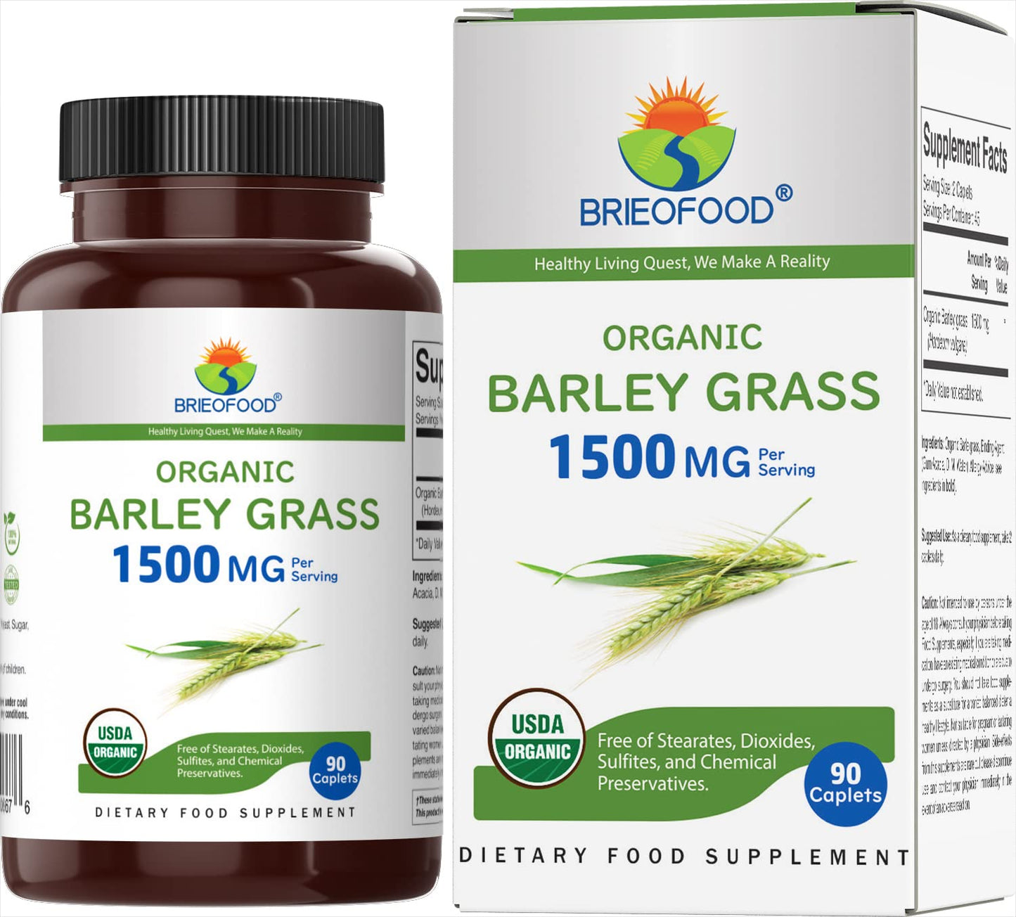 Brieofood Organic Barley Grass 1500mg Tablet, 90 Count