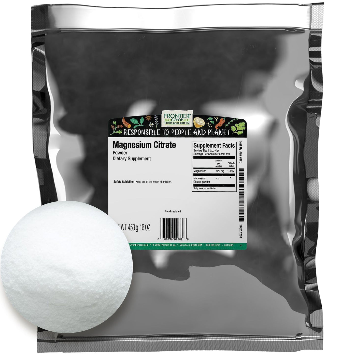 Frontier Co-op Magnesium Citrate Powder, 16 Ounce
