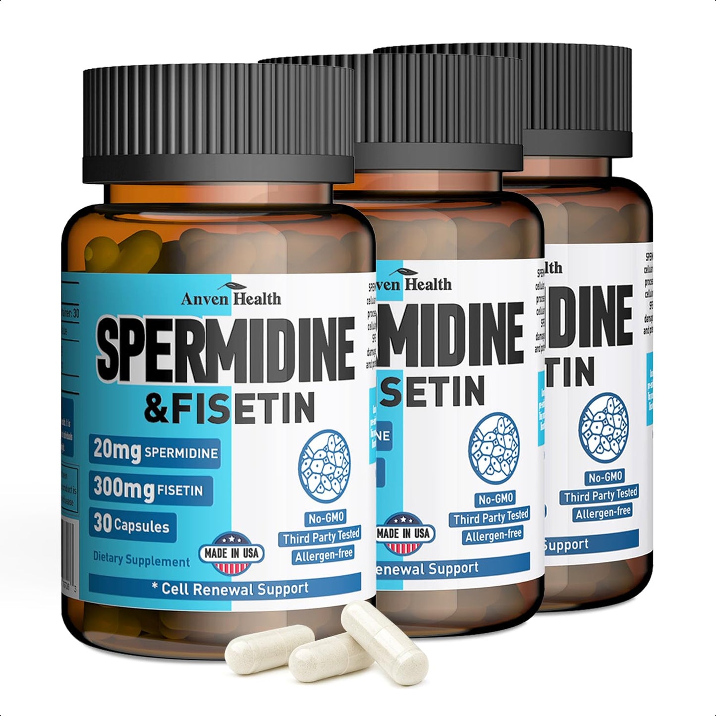 Anven Health Spermidine & Fisetin Supplement for Women and Men, 90 Capsules