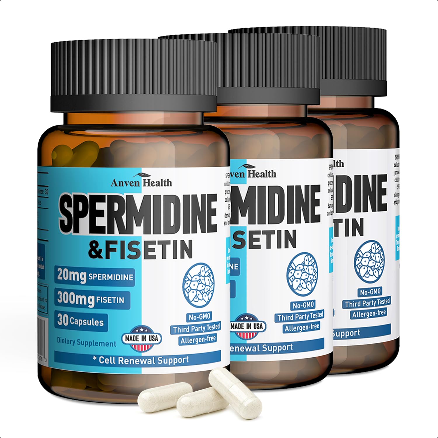 Anven Health Spermidine & Fisetin Supplement for Women and Men, 90 Capsules