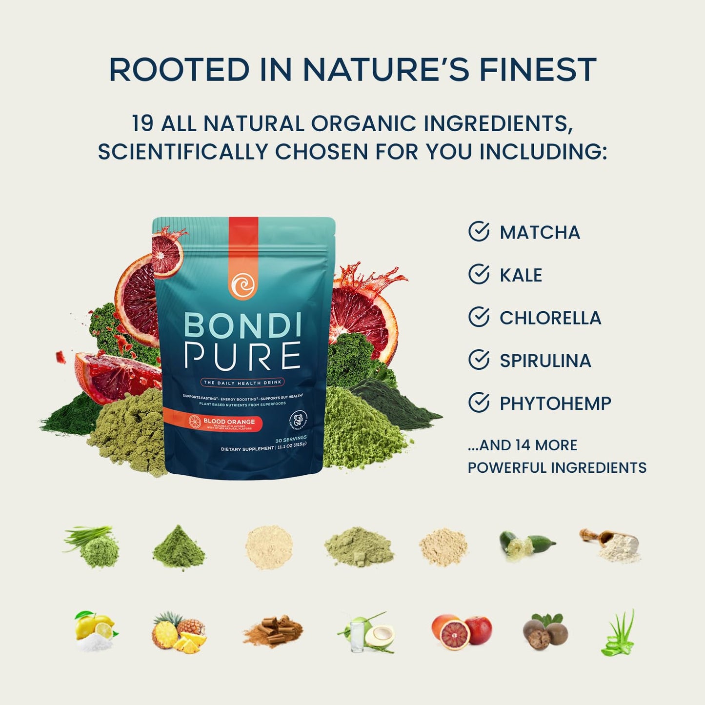 Bondi Pure Daily Health & Detox Drink Powder, Blood Orange, 60 Servings (Pack of 2)