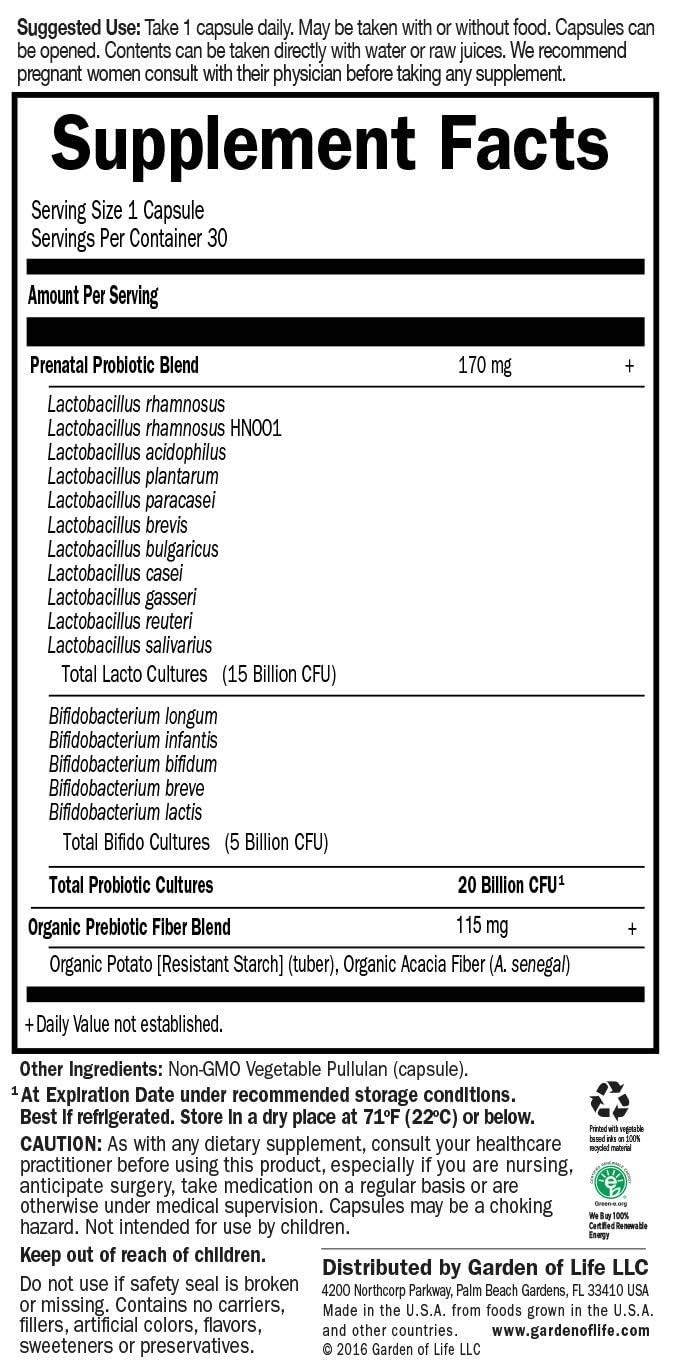 Garden of Life Dr. Formulated Probiotics Once Daily Prenatal Capsules, 30 Count