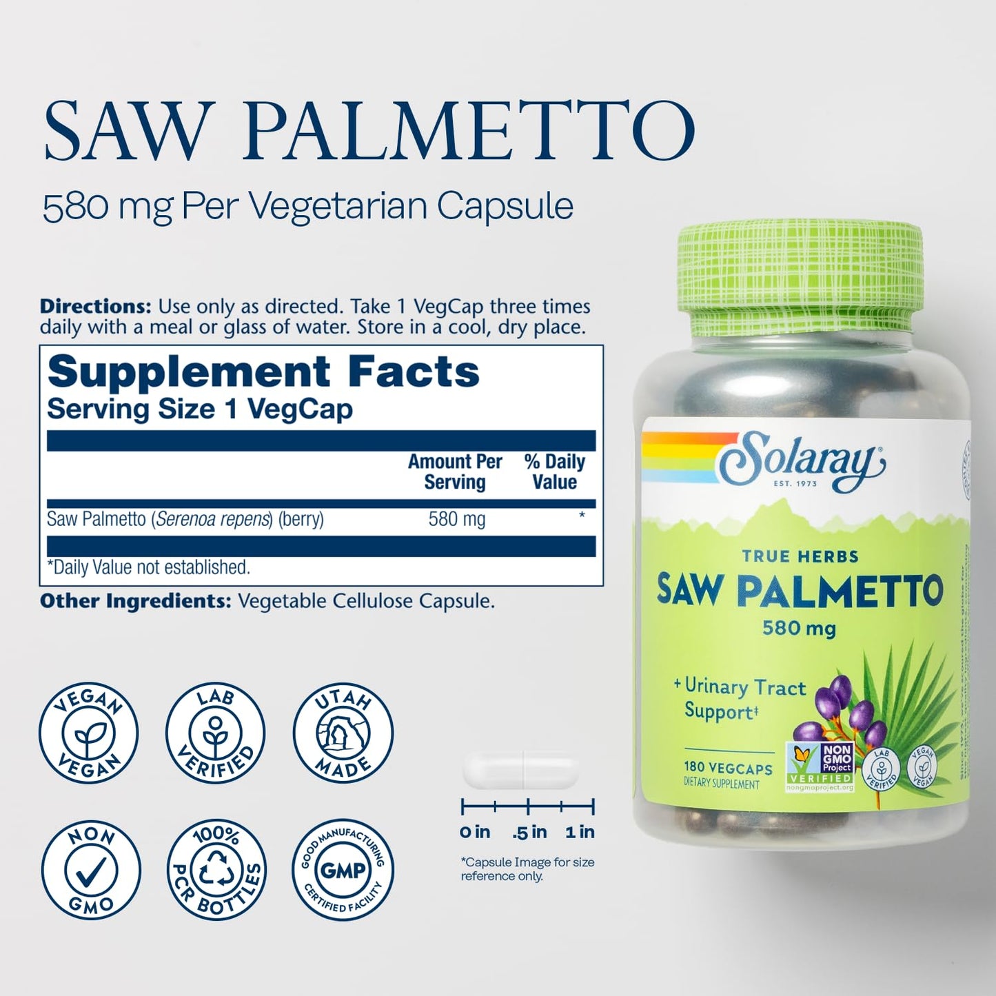 Solaray Saw Palmetto Berry 580 mg VegCaps 180