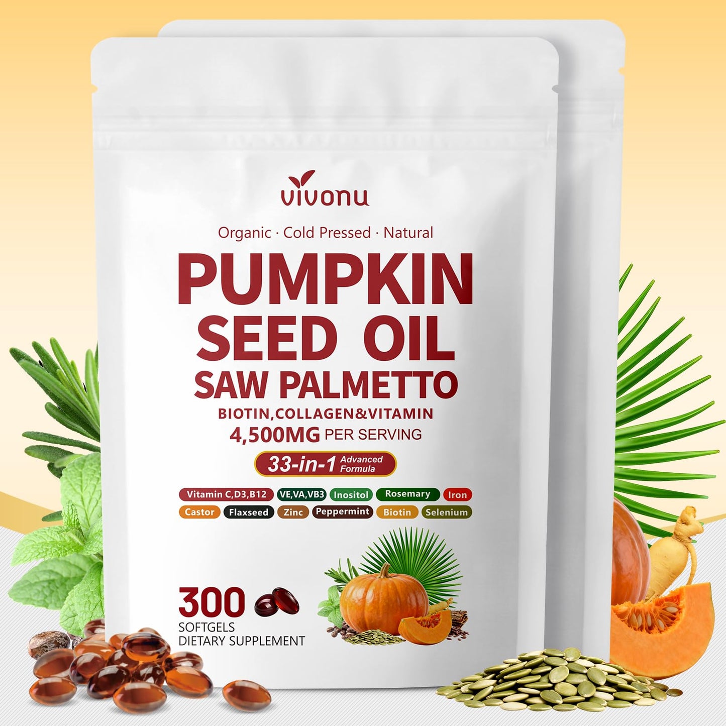 VivoNu Pumpkin Seed Oil with Saw Palmetto Capsules 600 Count