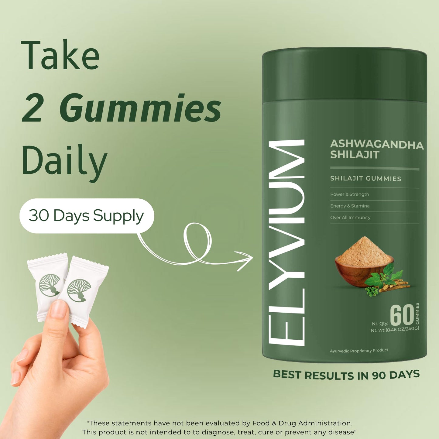 Elyvium Pure Himalayan Shilajit Gummies with Ashwagandha 60-count