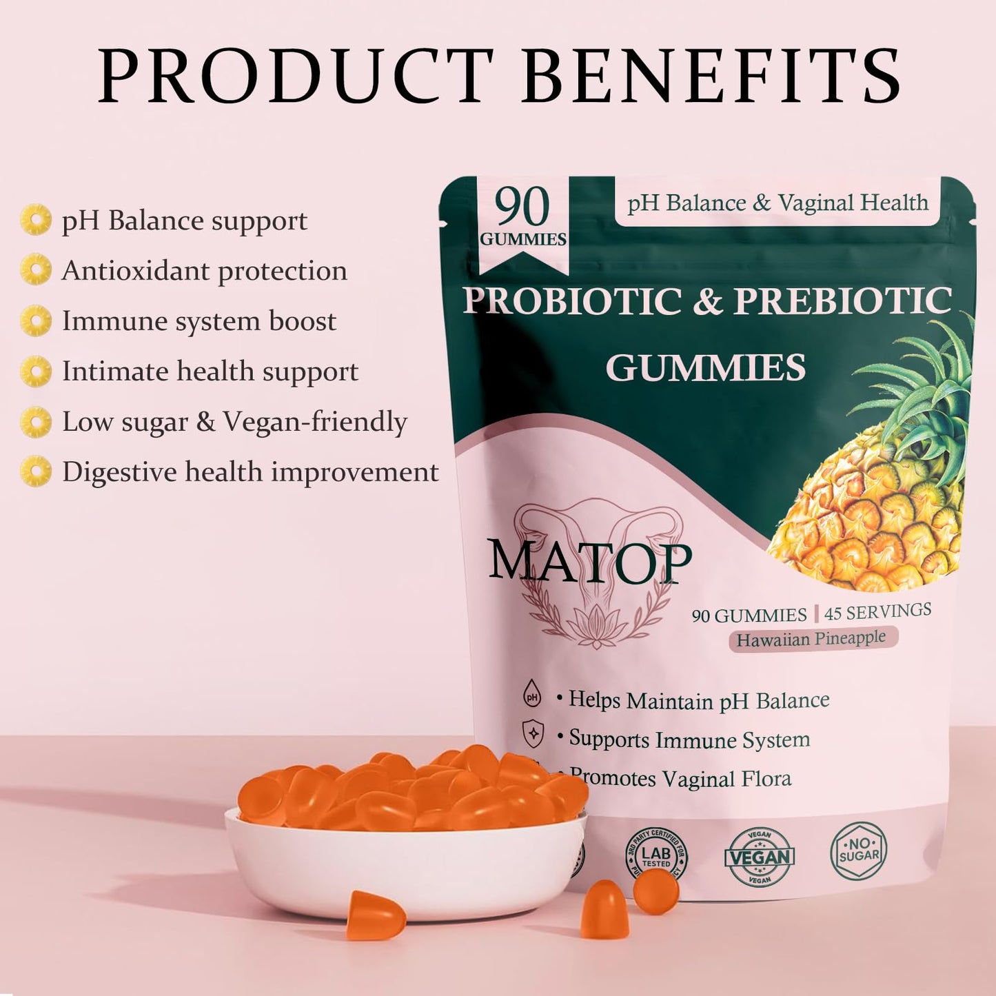 MATOP Probiotic Prebiotic pH Balance for Vaginal Health 90 Gummies