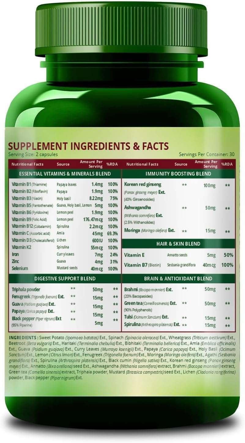 Generic Whole Food Multivitamin for Women with Vitamin B1, B2, B3, B5, B6, B7, B9, B12, C, D, E, Calcium, Magnesium, Zinc Tablet 30 Count