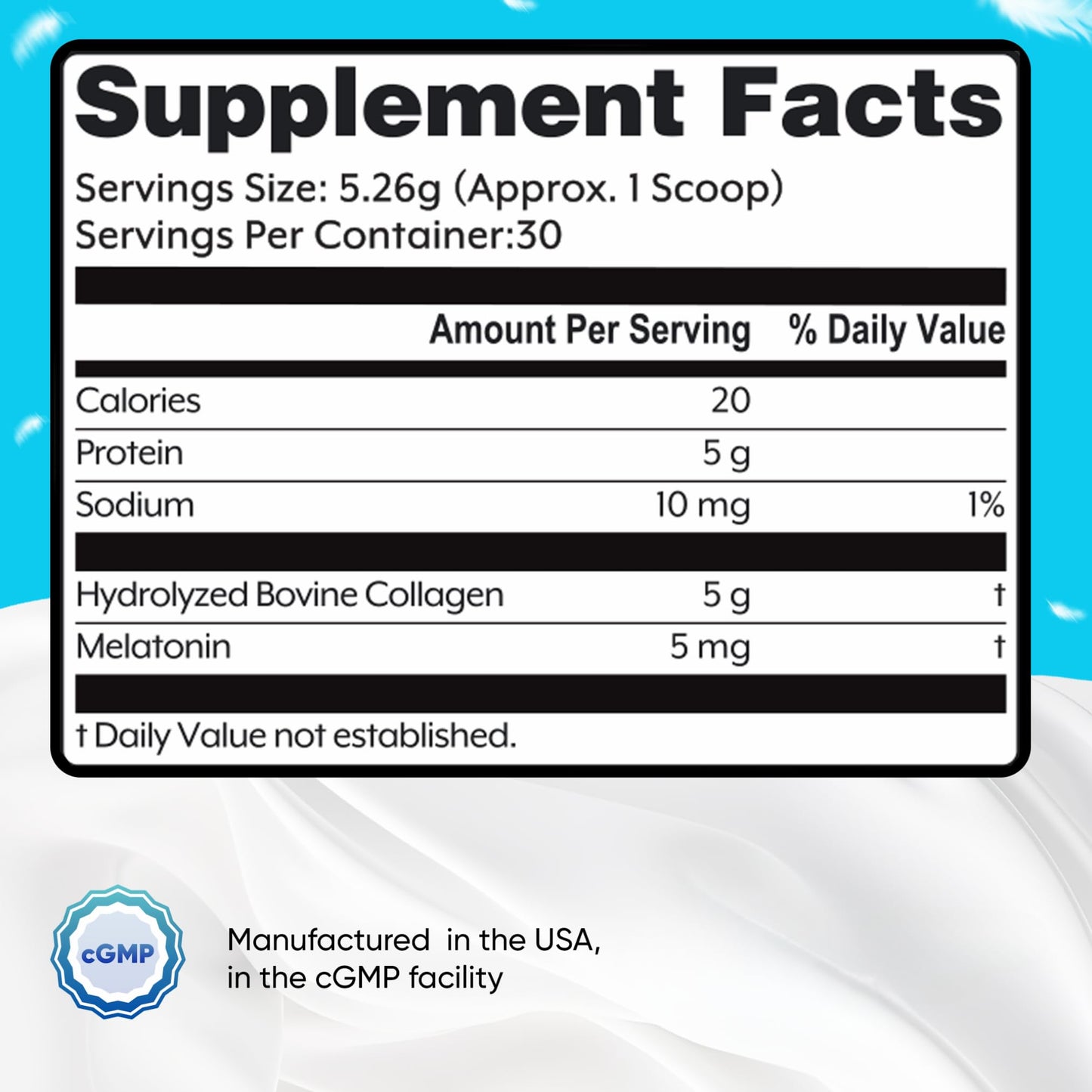 BEAUTY AND CUTIE Melatonin 5 mg with Collagen Peptides Powder, 5.56 oz