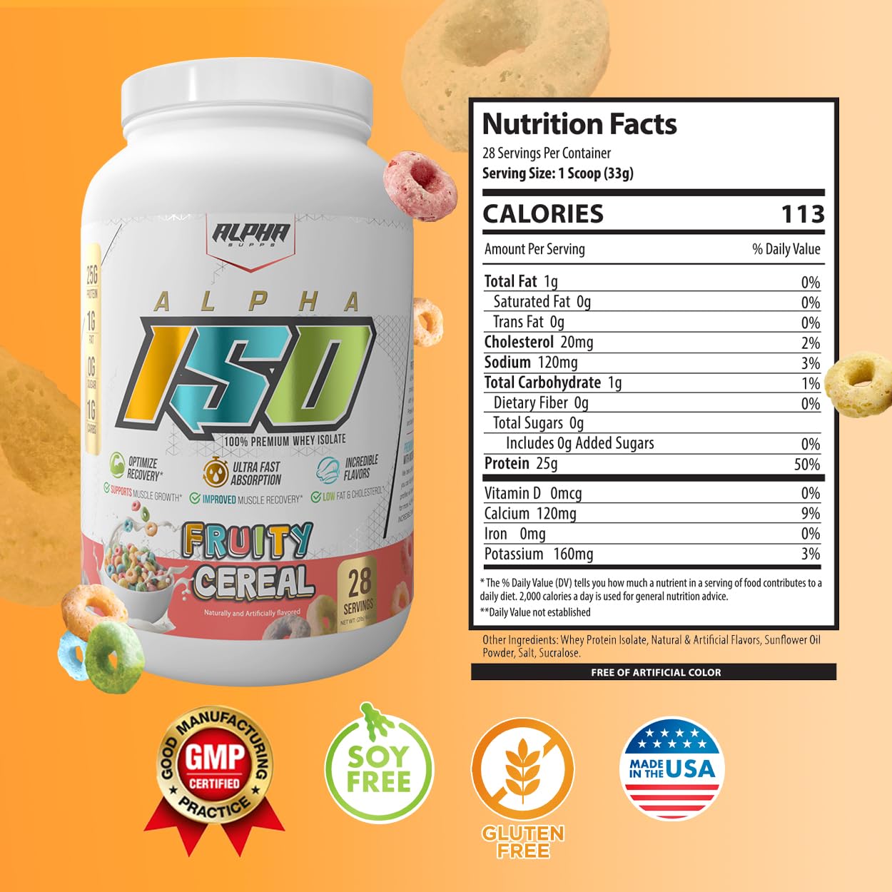 Alpha Supps ISO Whey Protein Isolate Powder, 2 lb, 32 Servings