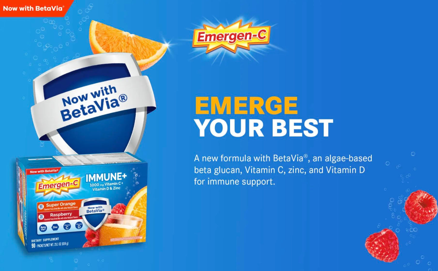 Emergen-C Immune+ 1000 mg Vitamin C + Vitamin D & Zinc, Powder, 29.1