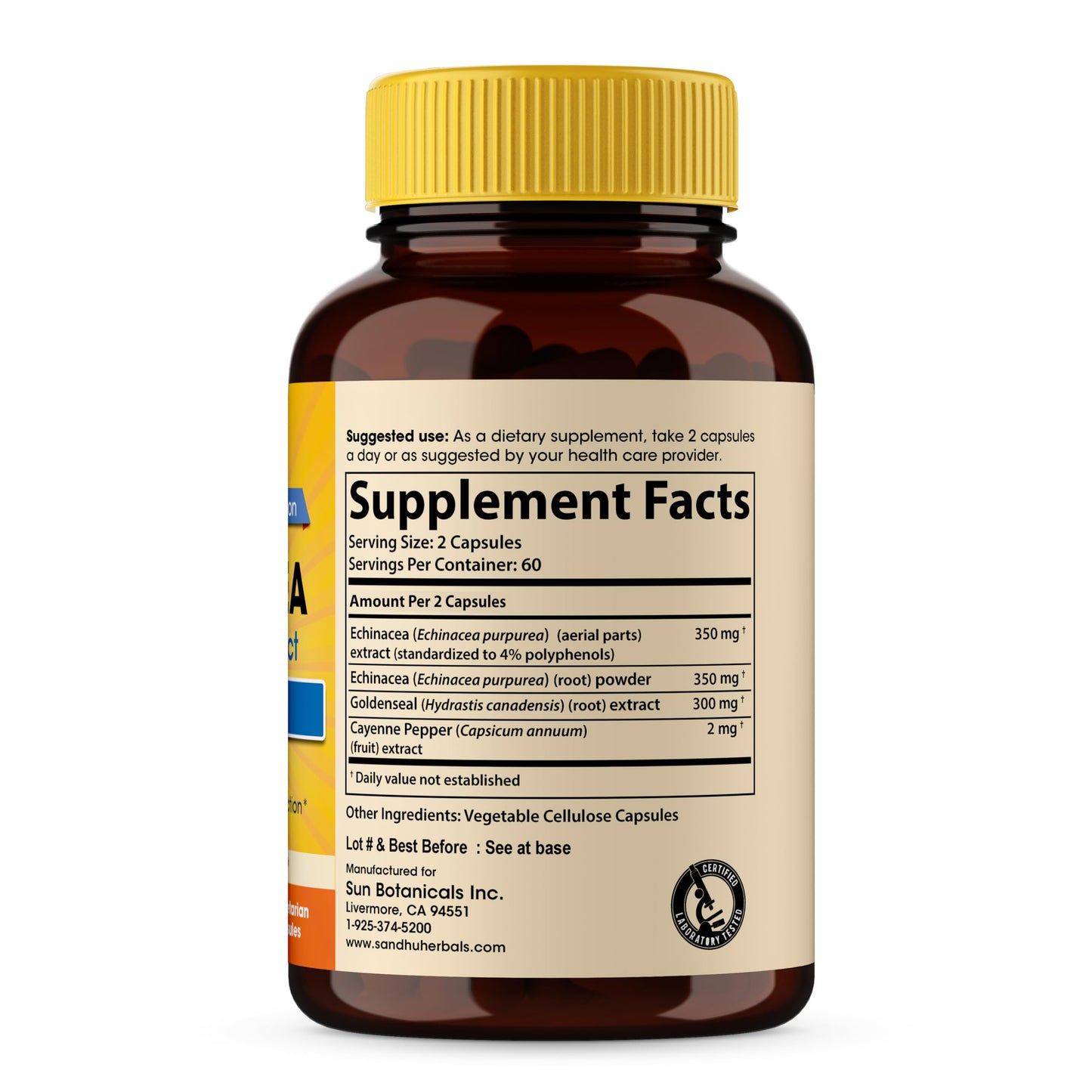 SANDHUHERBALS Echinacea Goldenseal 1000 Mg Capsule 120 Count