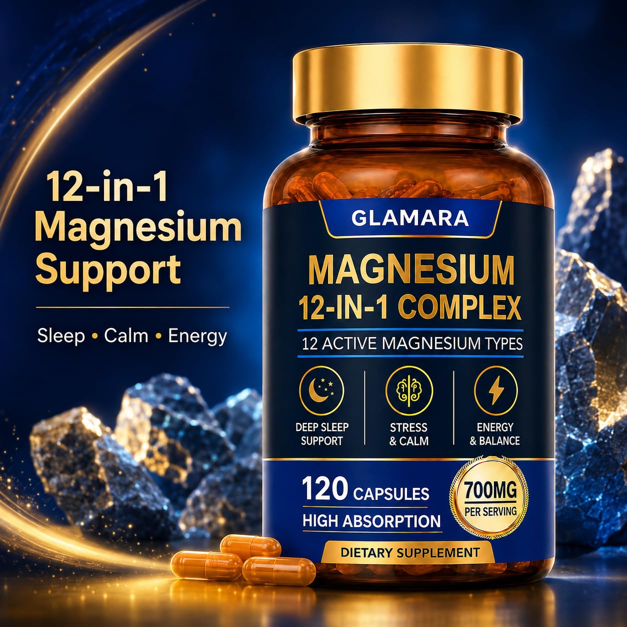 fuiznox Glamara Magnesium 12 in 1 Complex Capsule, 120 Count