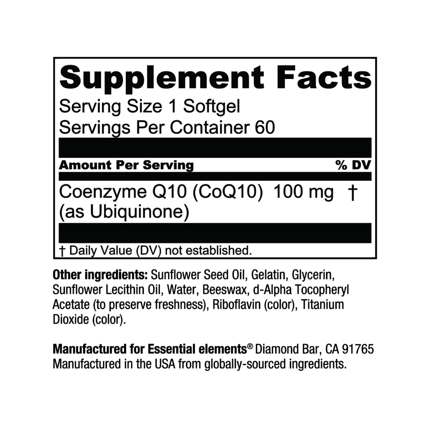 Essential Elements CoQ10 100mg Softgels 60 Count