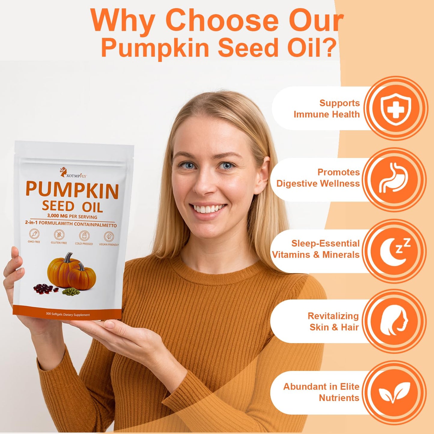 ESTHFGPSV Premium Pumpkin Seed Oil with Saw Palmetto 3000mg Softgel, 300 Count