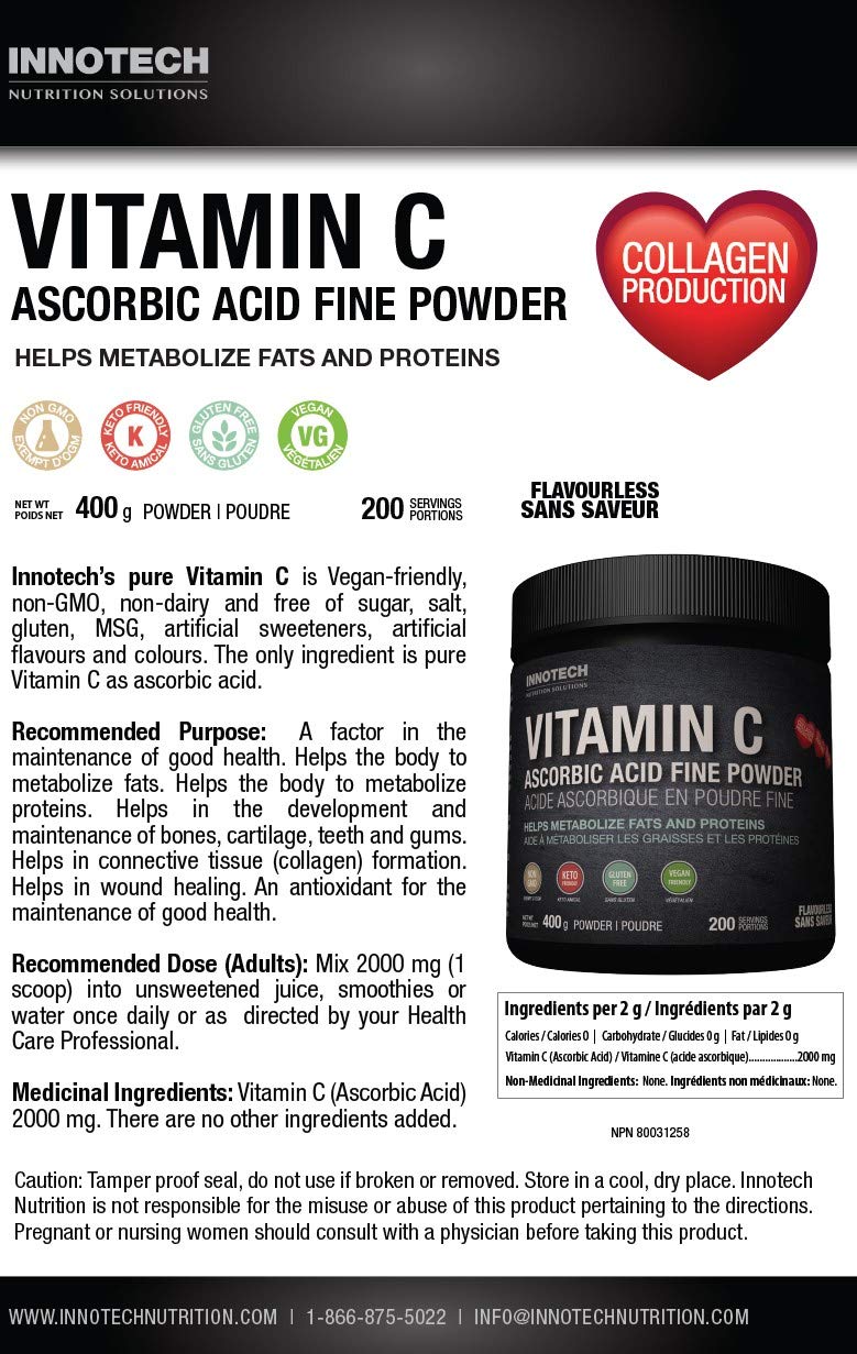 Innotech Nutrition Solutions Pure Vitamin C Immune & Antioxidant Support Ascorbic Acid Powder 14.1 Ounce