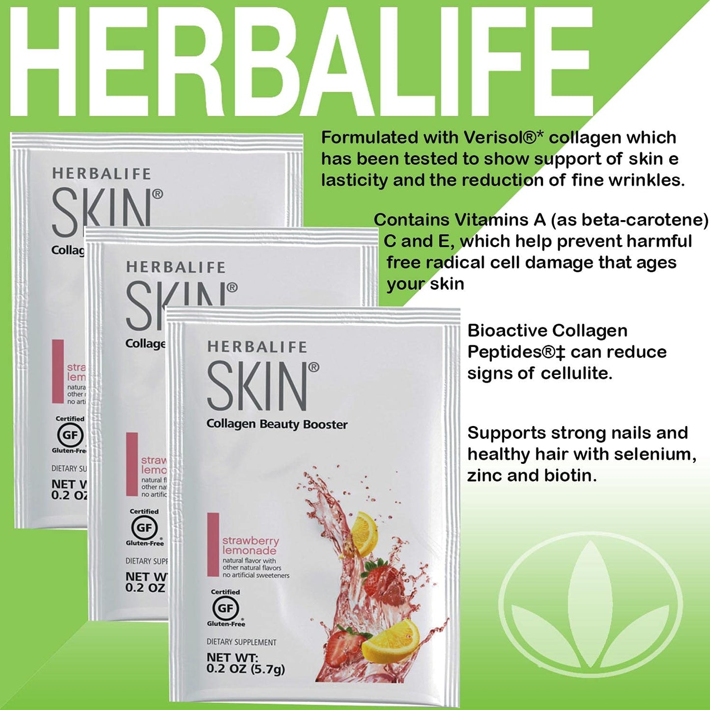 Herbalife Skin Strawberry Lemonade Collagen Beauty Booster Powder 6-Count