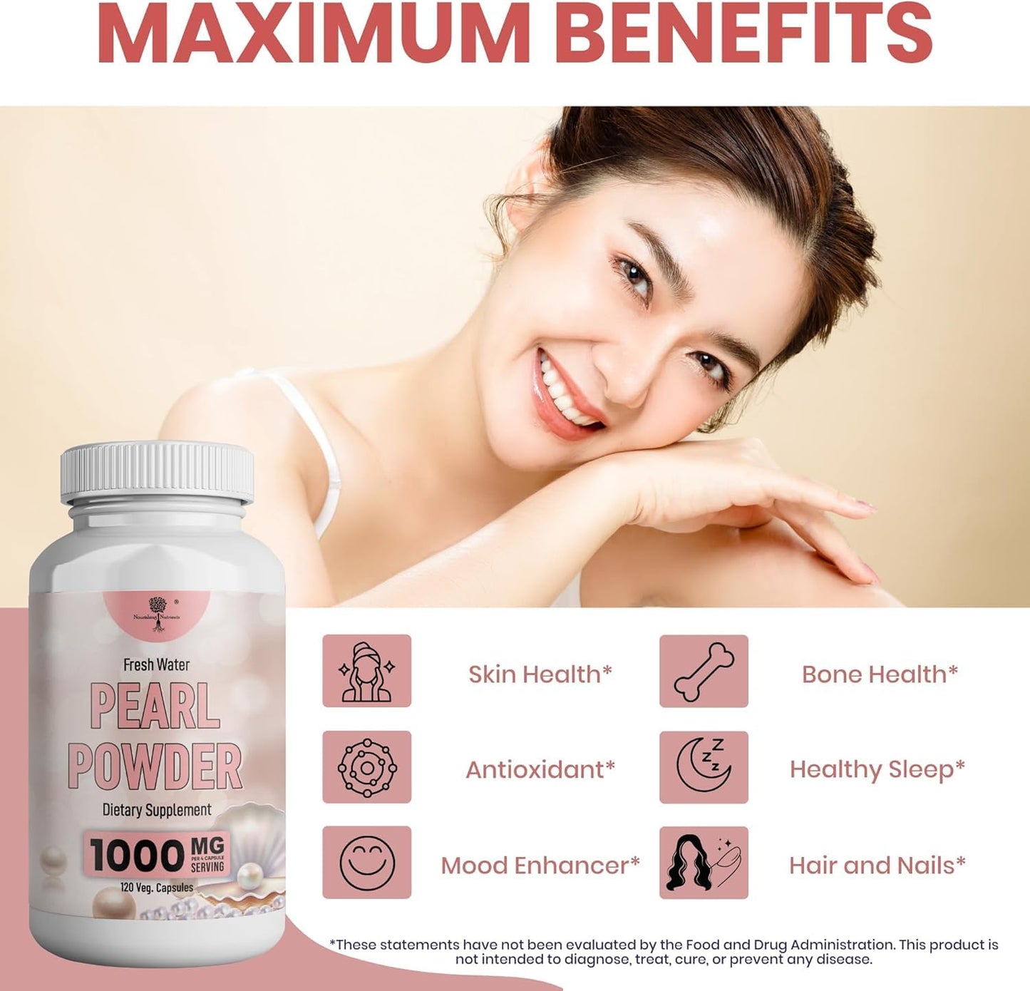 Nourishing Nutrients Pearl Powder Supplement for Skin Health 120 Capsules