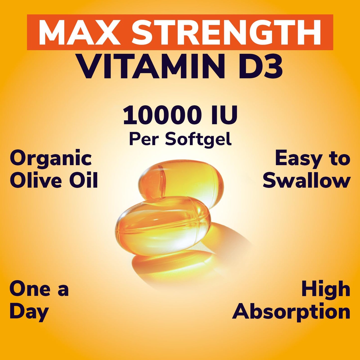Vitalibre Maximum Strength Vitamin D3 10,000 IU (250mcg) Softgels - 240 Count