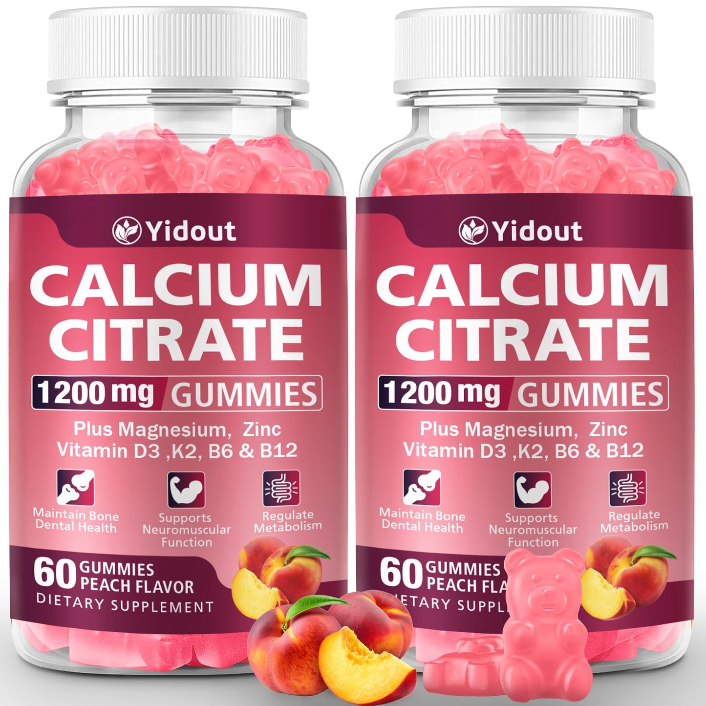 Yidout Calcium Citrate Gummies 1200mg, 120 Gummies