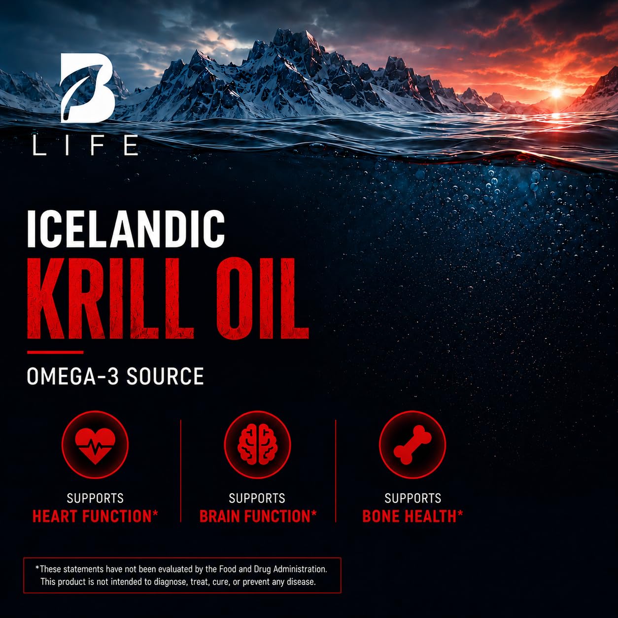 B Life Company Antarctic Krill Oil Omega-3 High-Absorption Phospholipid with EPA, DHA & Astaxanthin 90 Capsules