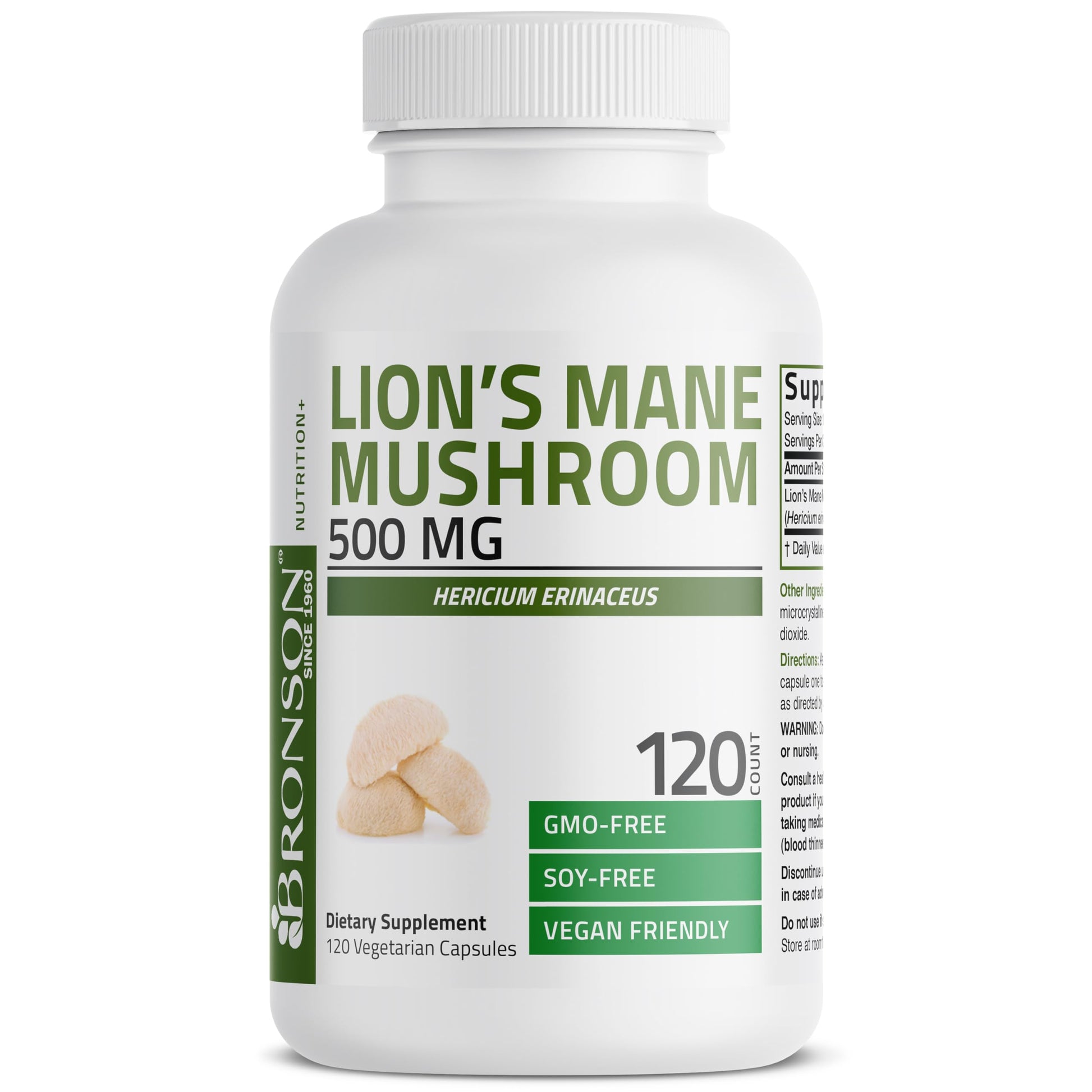 Bronson Lion's Mane Mushroom 500mg Hericium Erinaceus 120 Capsules