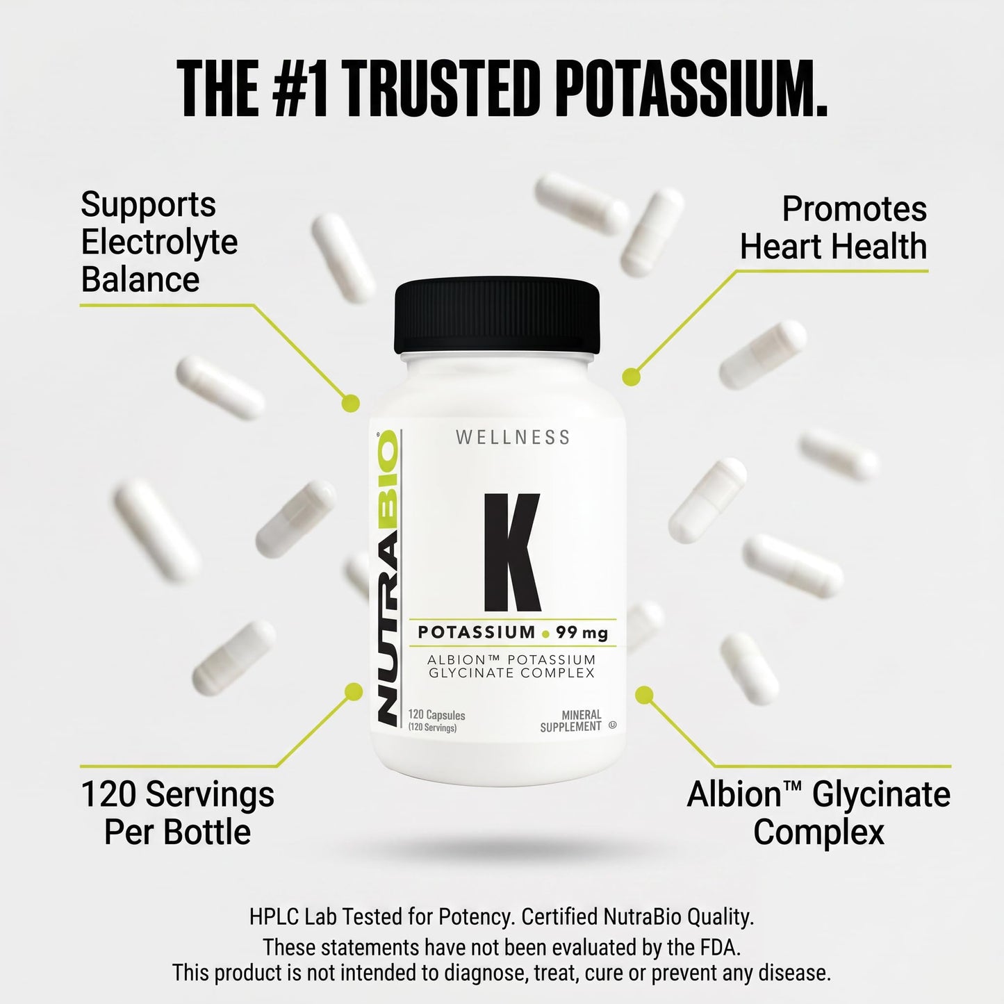 NutraBio Potassium Complex Capsules 120 Count