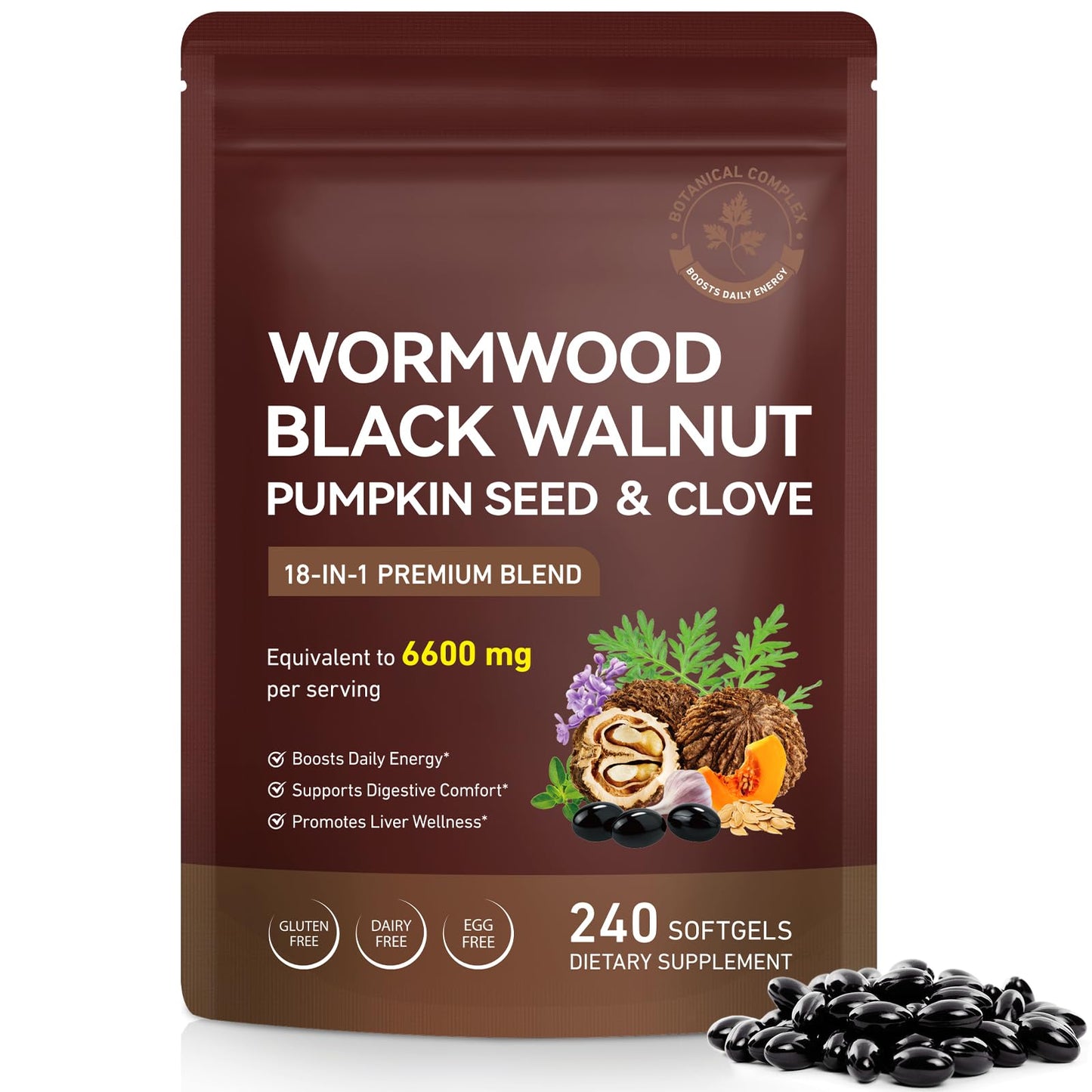 FANSHI Wormwood Black Walnut Clove Cleanse for Humans, 18-in-1 Premium Herbal Blend Softgels, 240 count