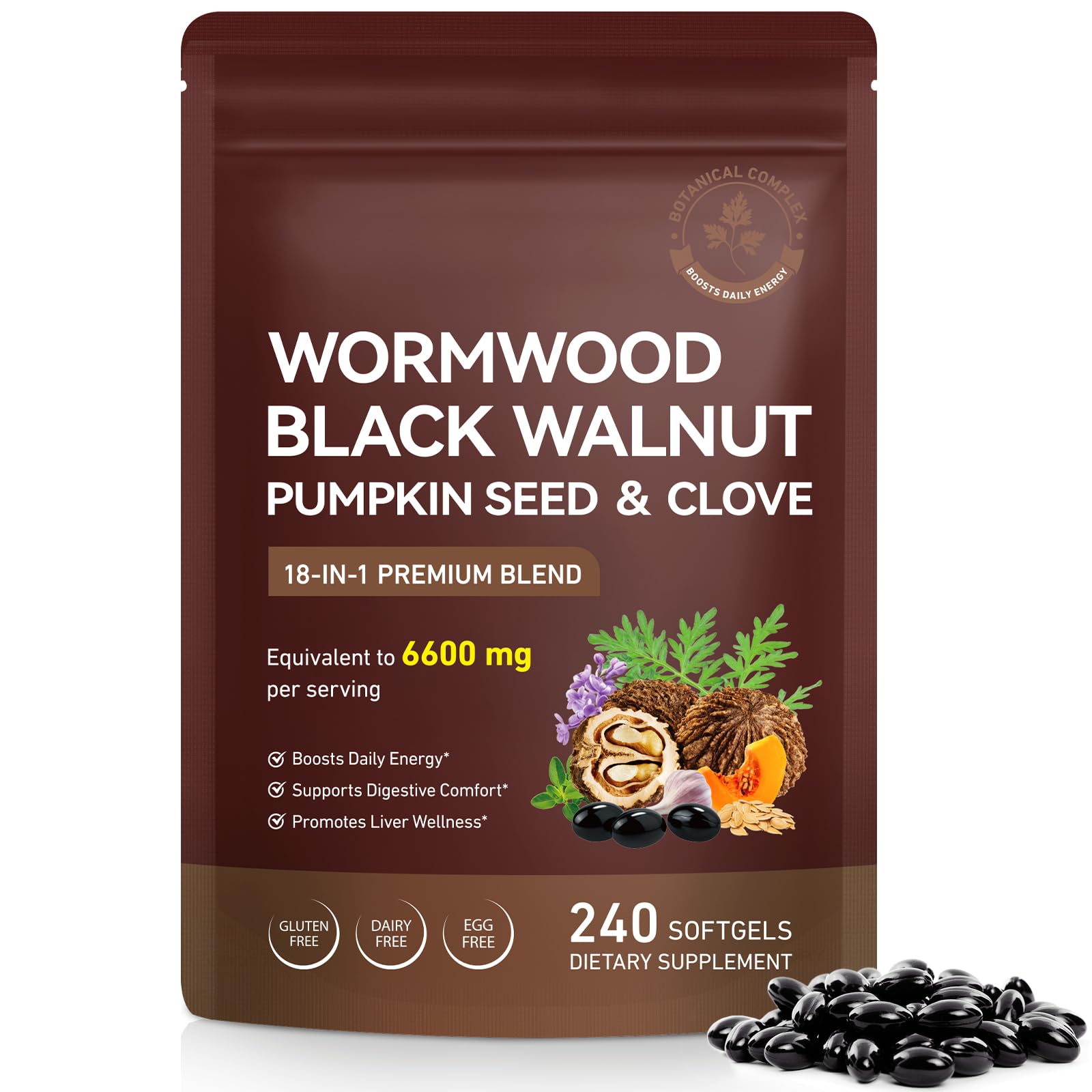 FANSHI Wormwood Black Walnut Clove Cleanse for Humans, 18-in-1 Premium Herbal Blend Softgels, 240 count