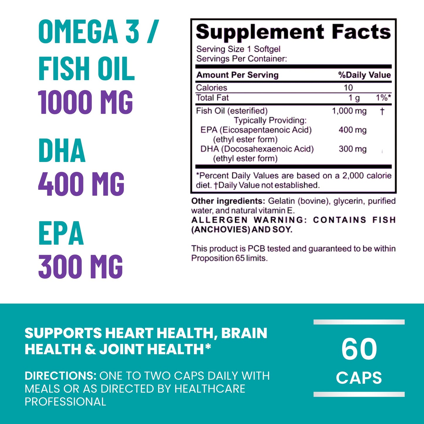 AlphaHealth+ OmegaForte Naturals Omega-3 Fish Oil Supplement Capsules 60 Count