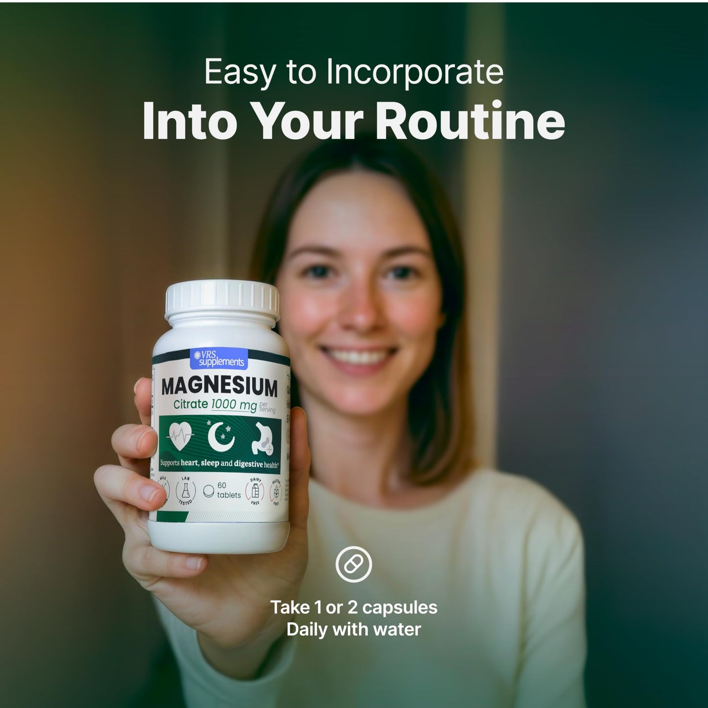 VRS SUPLEMENTS Magnesium Citrate 1000mg Tablets, 60 Tablets