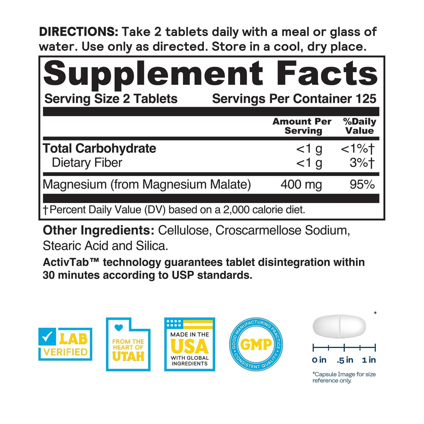 Nature's Life Renewing Magnesium Malate 400 mg - Bioavailable Magnesium Complex Tablet, 250 Count