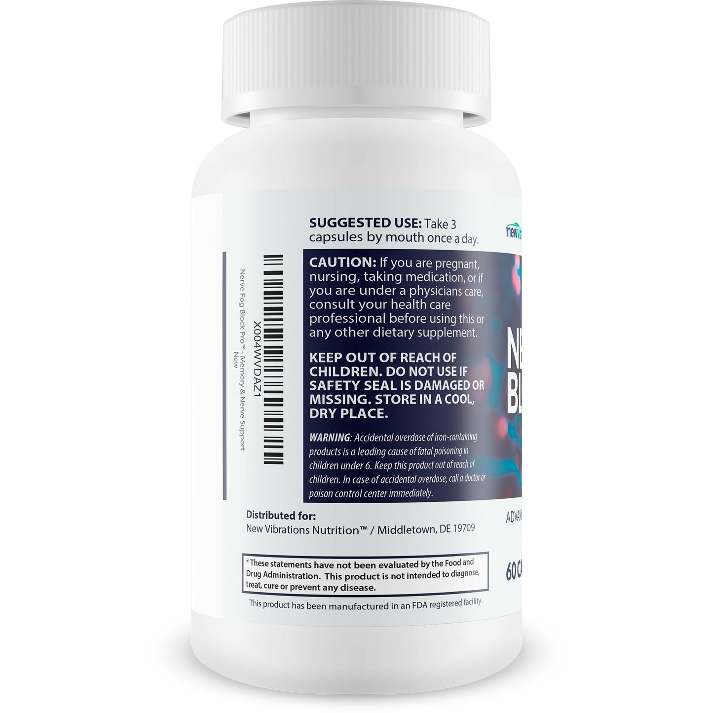 New Vibrations Nutrition Nerve Fog Block Pro Neuropathy Relief Capsule 90 Count