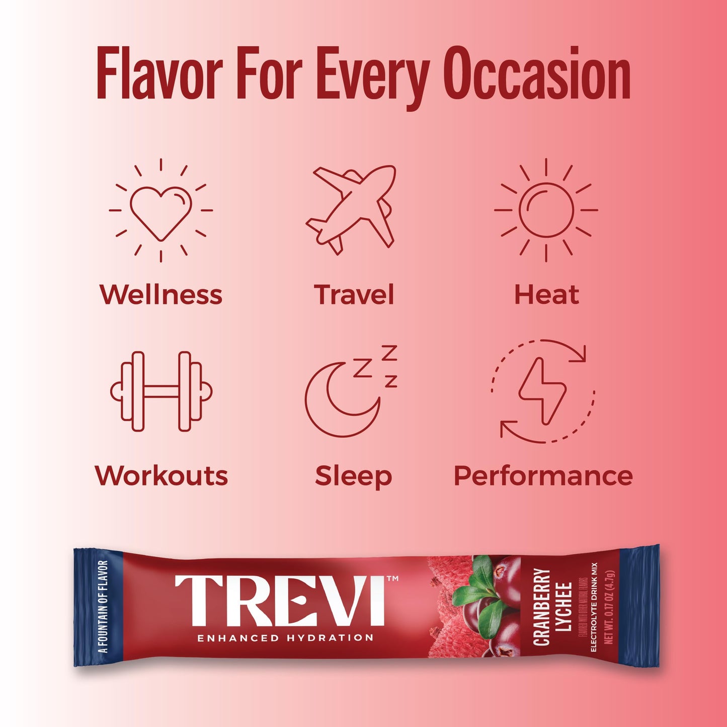 TREVI Electrolytes Powder Packets Sugar Free Cranberry Lychee, 28 Servings