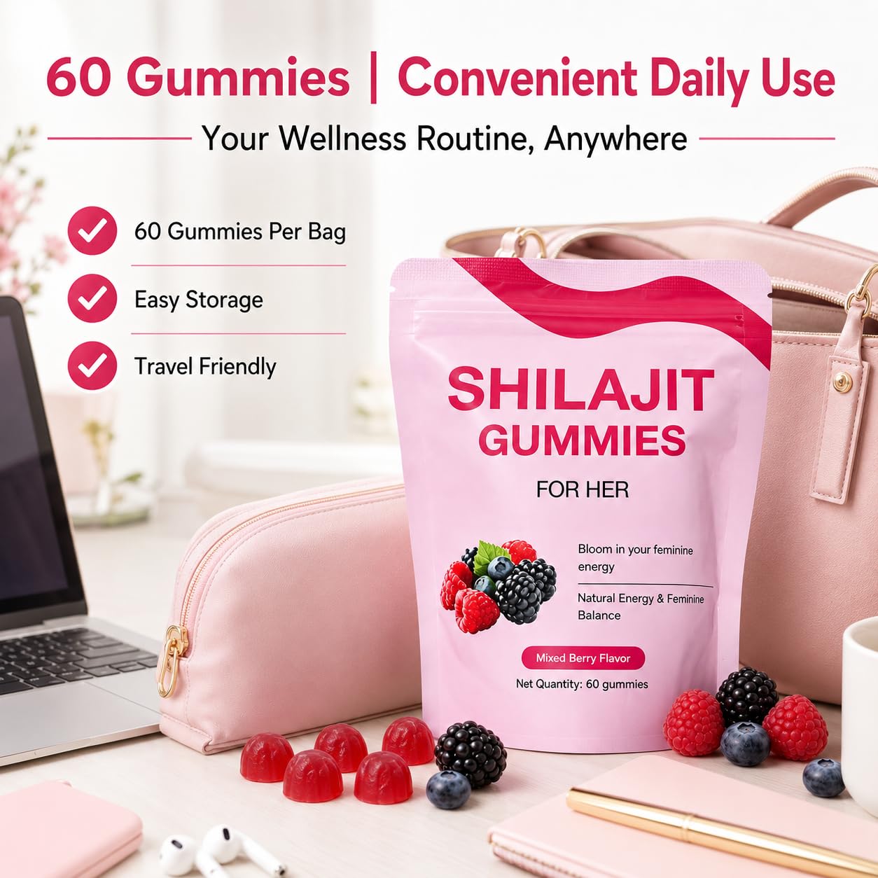 DLZFUDTY Shilajit Gummies for Women, Botanical Formula, Mixed Berry Flavor, 1 Count