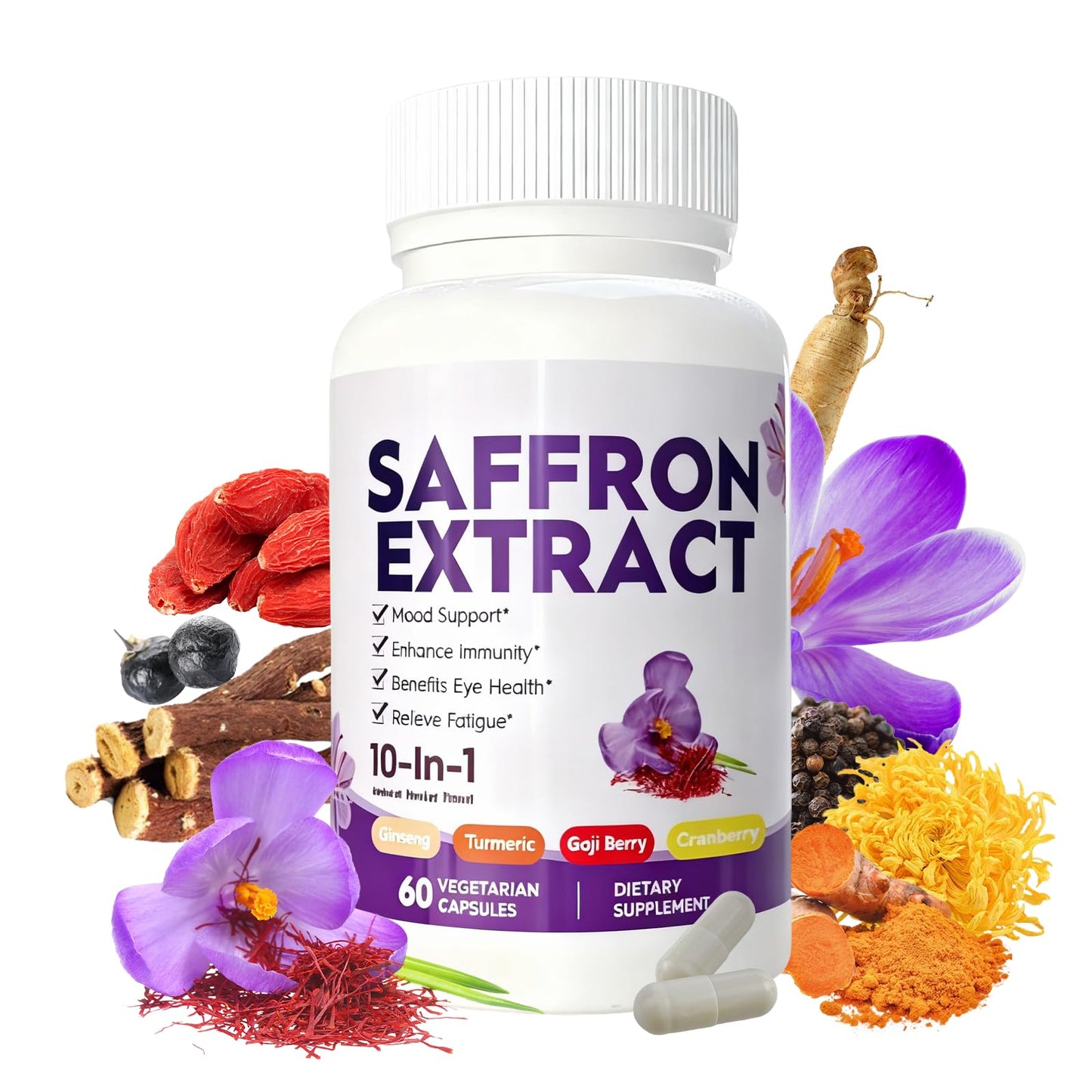Aihuolian Saffron Turmeric Ginseng Zinc Complex Capsules, 60 Capsules