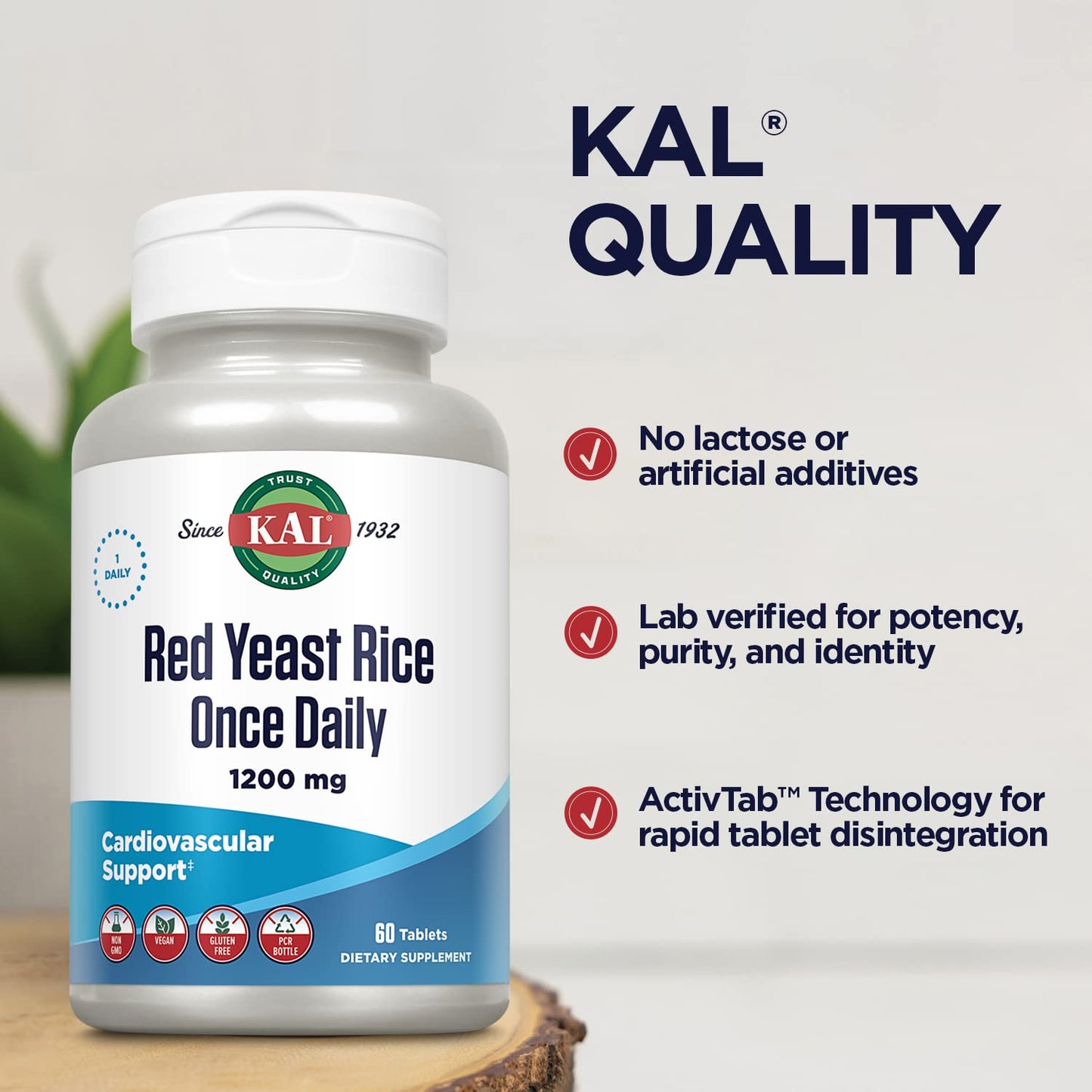 KAL Once Daily Red Yeast Rice Tablets, 60 Count
