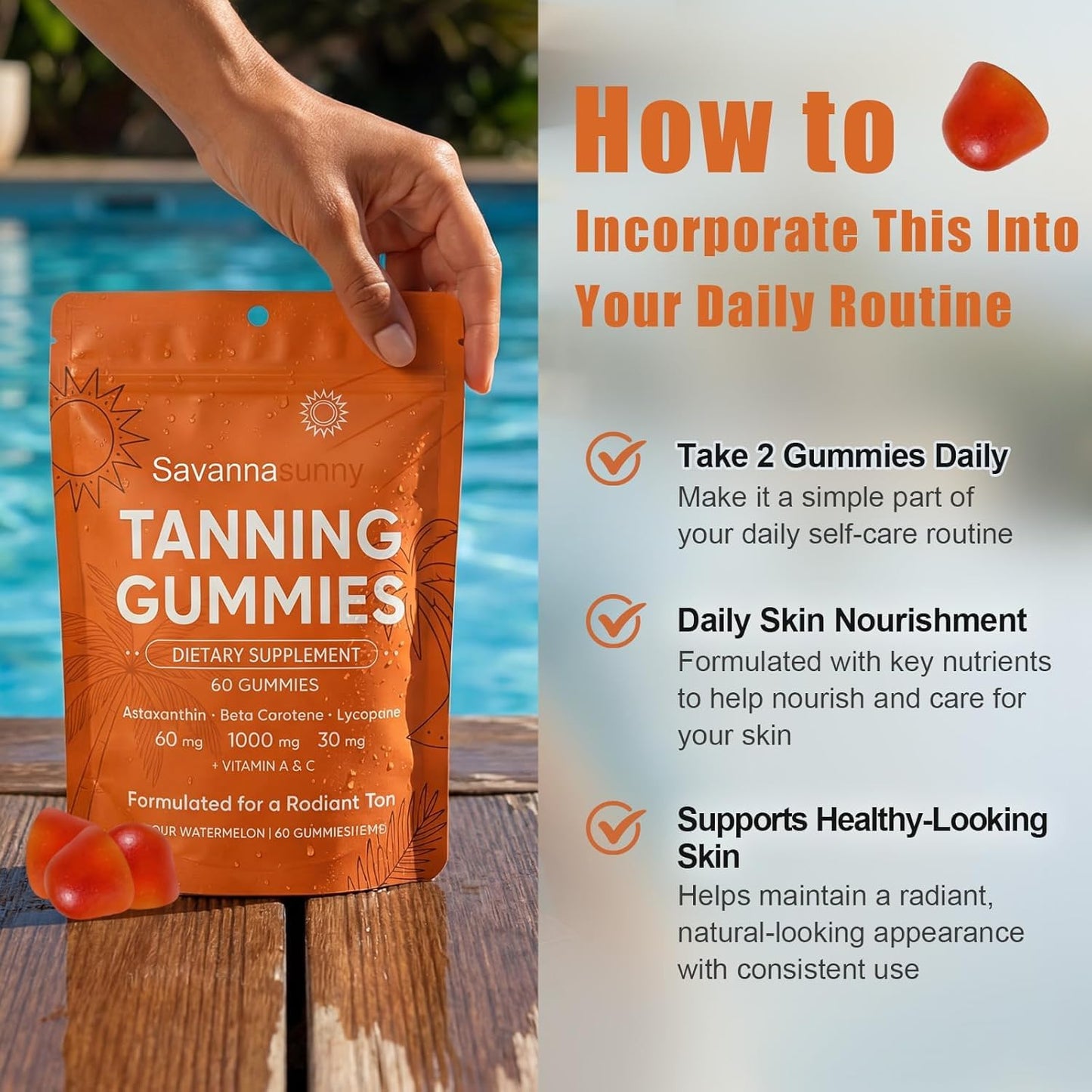 CORTISOL DRINK Tanning Gummies for Women Gummy 60 Count