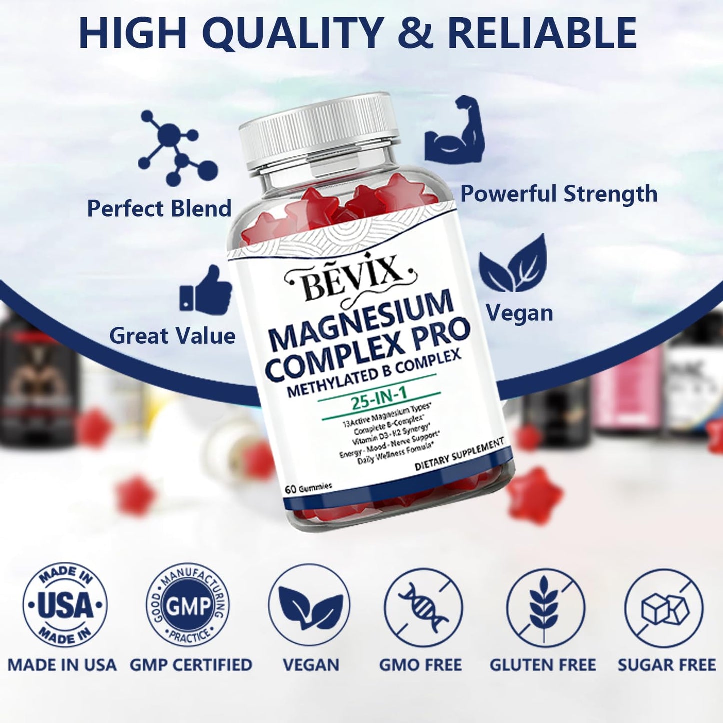 BEVIX Magnesium Complex Gummies, 60 Gummies