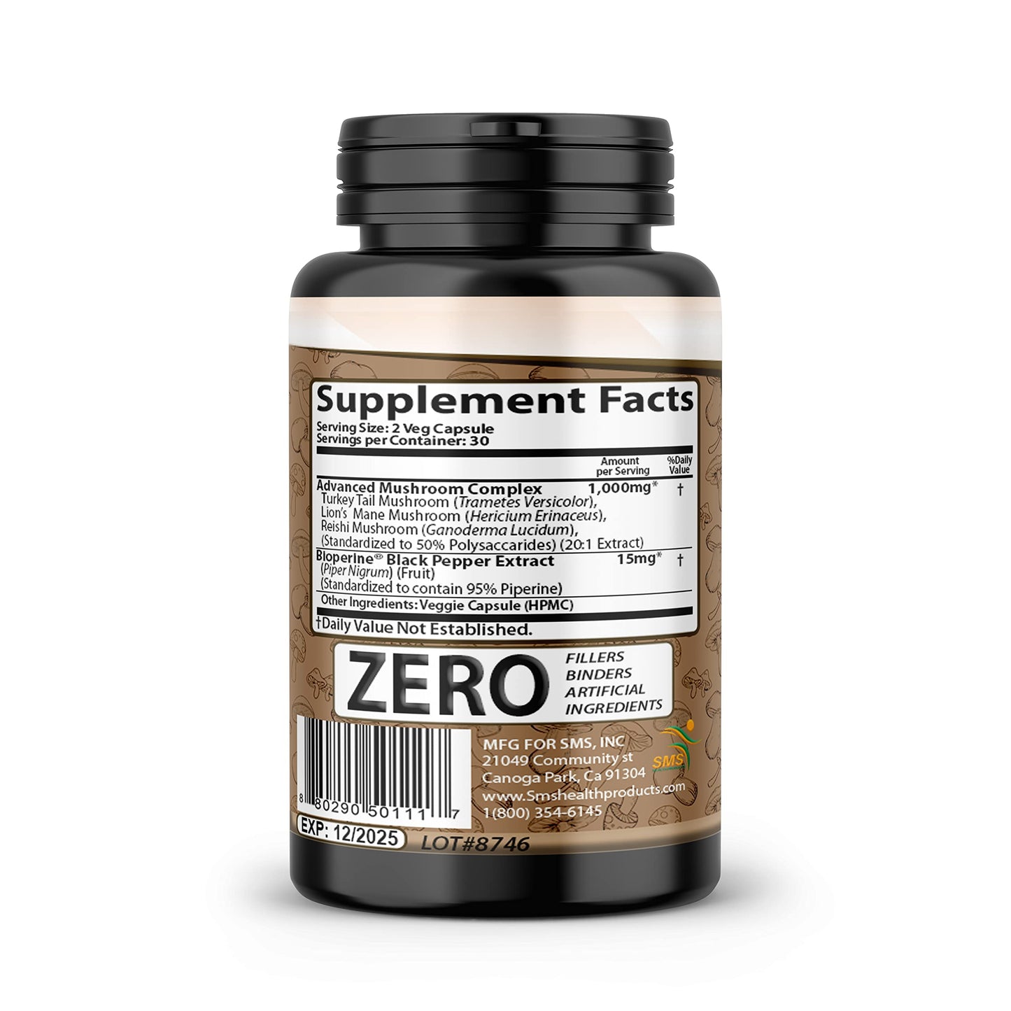 SMSHEALTHPRODUCTS.com Mushroom Supplement Capsules 60