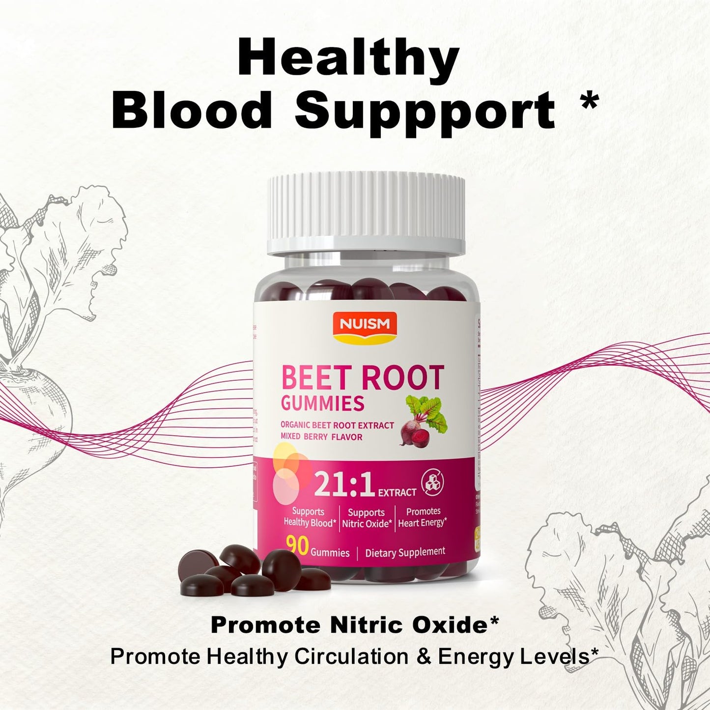 NUISM Organic Beet Root Gummies, 90 Count