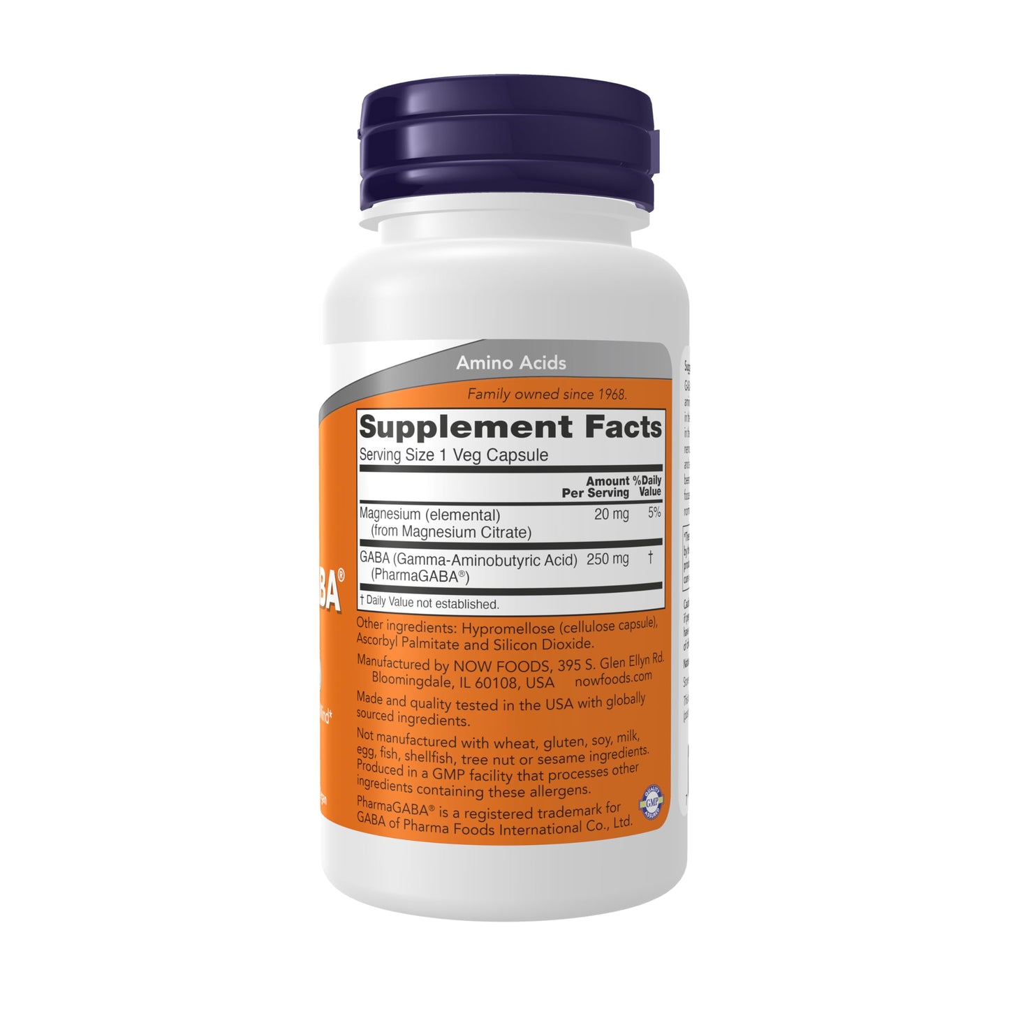 NOW Foods PharmaGABA 250 mg with Magnesium Citrate, 60 Veg Caps